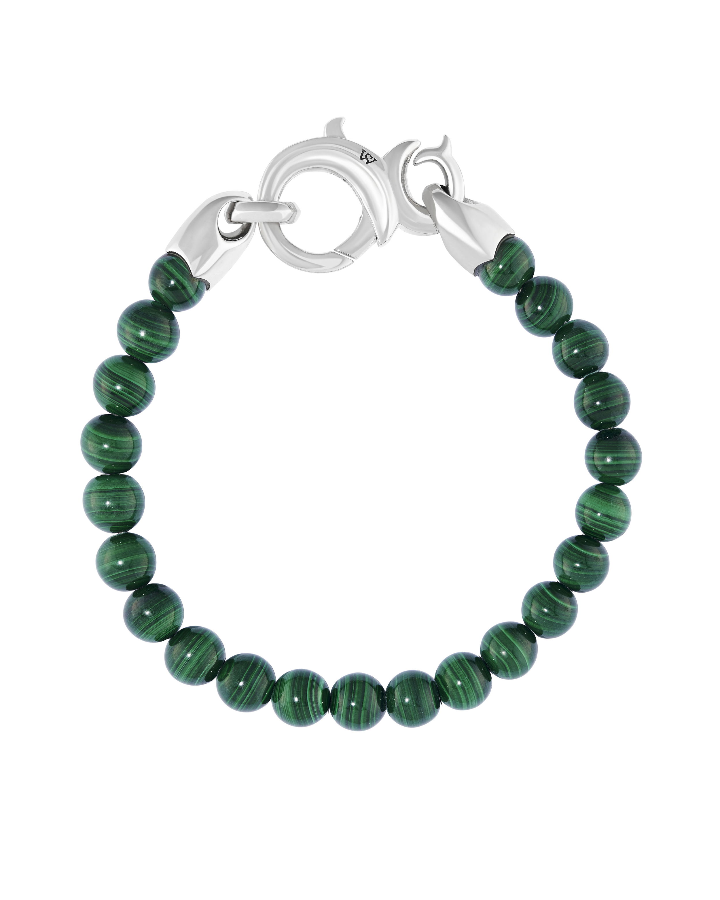 Thorn Addiction Bead Bracelet with Malachite in Sterling Silver - 8.5" Long by Stephen Webster. A sterling silver thorn clasp anchors this bracelet made of 8mm malachite beads. The bracelet measures 8.5 inches long. Thorn Addiction Bead Bracelet with Malachite in Sterling Silver - 8.5" Long