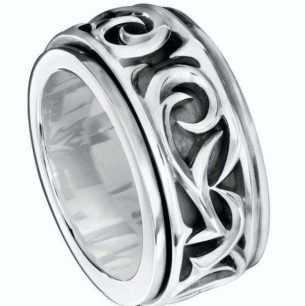 Closeup photo of Thorn Carved Rotating Ring with Black Rhodium over Sterling Silver - Size 11