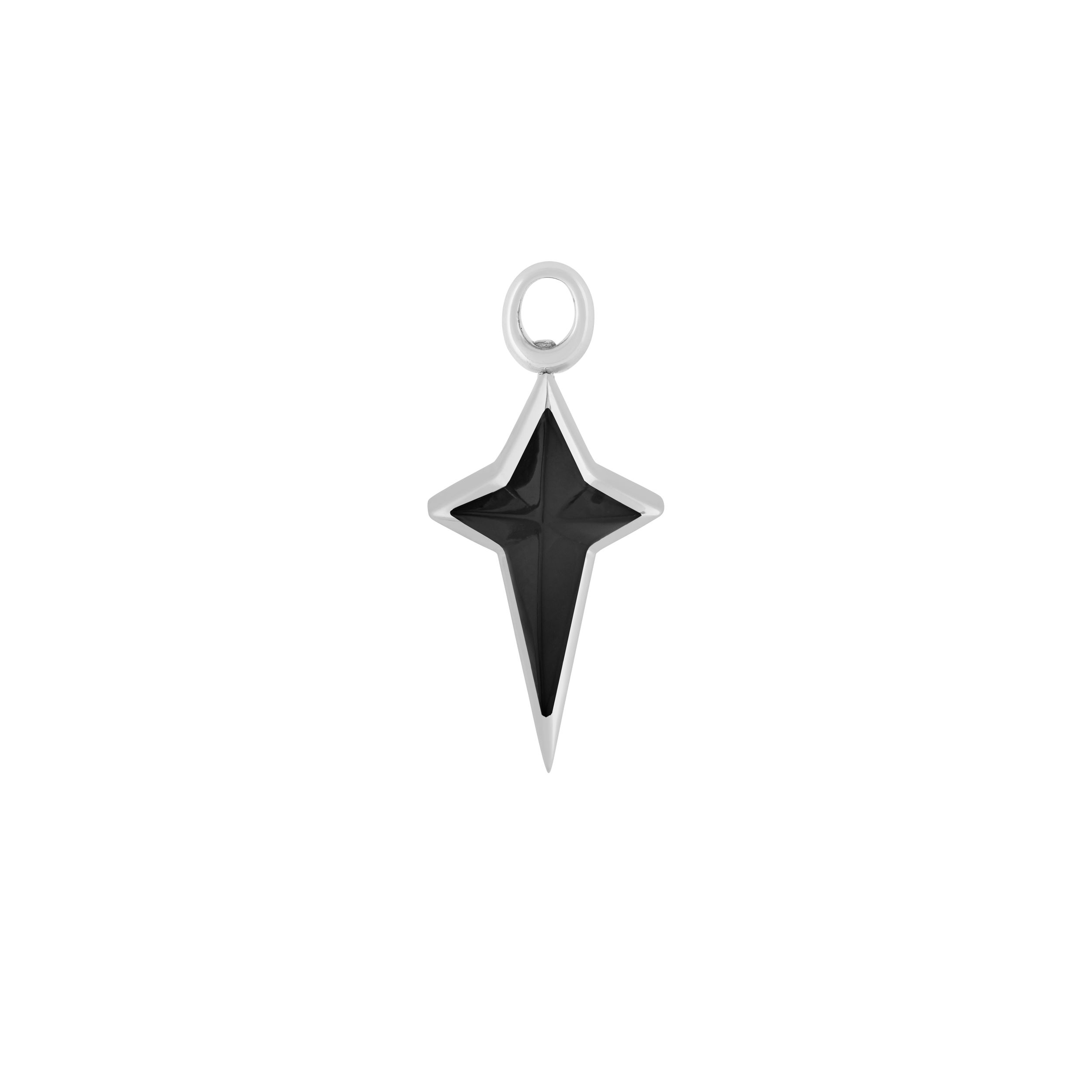 Unisex New Cross Earring Charm with Black Onyx Inlay in Sterling Silver