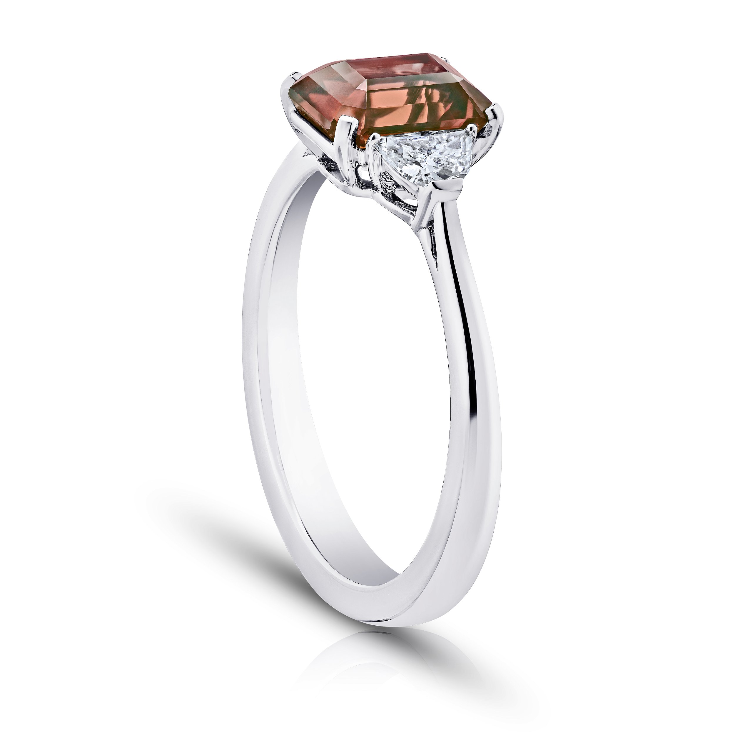 2.08 Carat Emerald Cut Reddish Brown Sapphire and Diamond Ring in Platinum