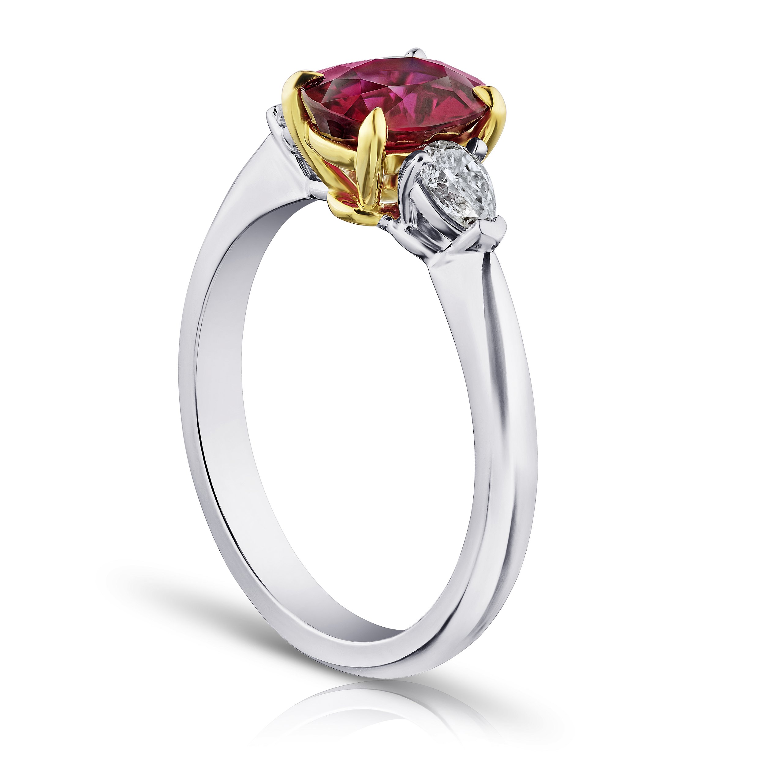 1.72 Carat Oval Red Ruby and Diamond Ring in Platinum and 18kt Yellow Gold