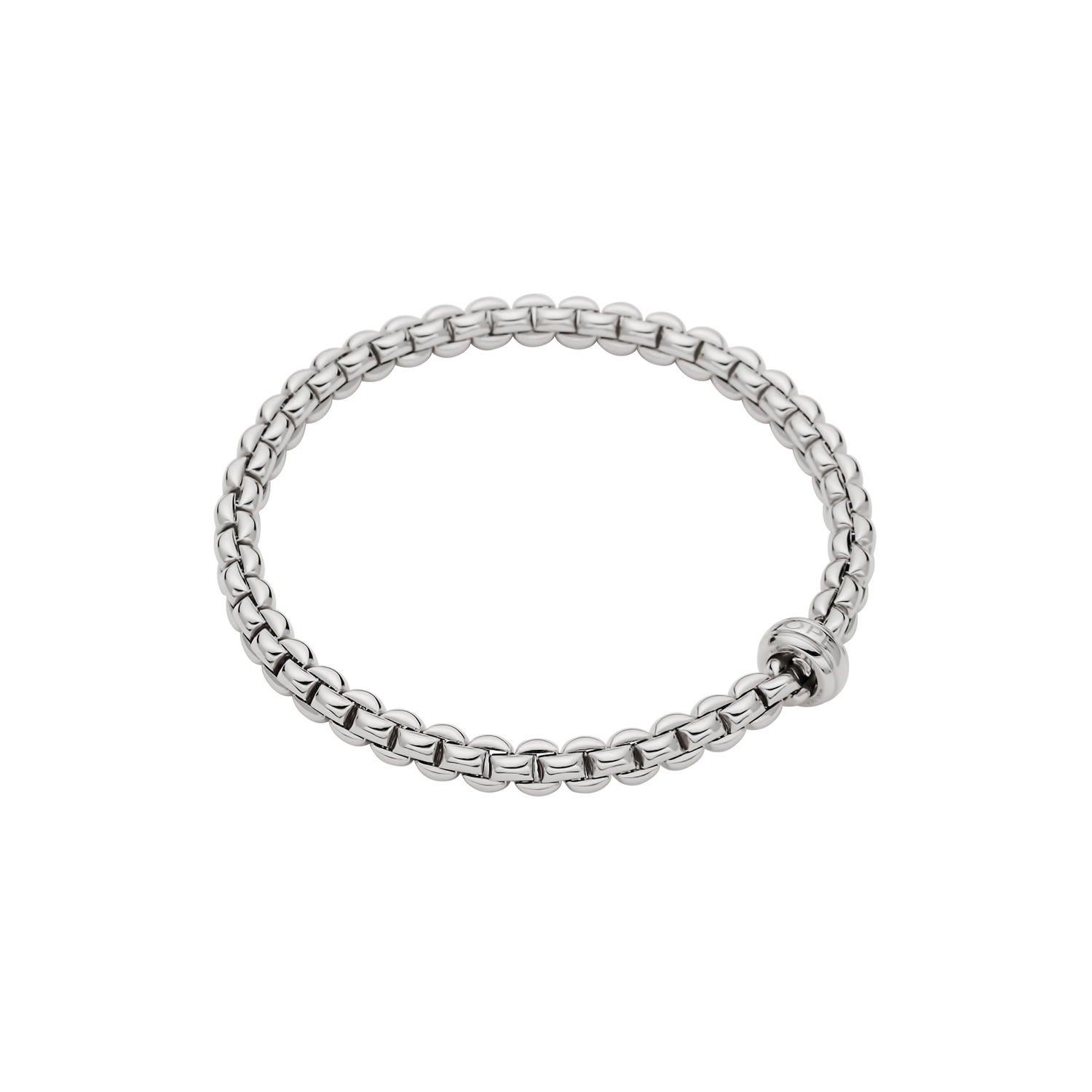Eka Flex'It Bracelet in 18kt White Gold without diamonds and one plain white gold roundel - The bracelet measures 5.6mm in diameter and is a size extra small, 15cm or 5.90 inches internal circumference. Eka Bracelet in 18kt White Gold with White Gold Element - 5.6mm - Size XS
