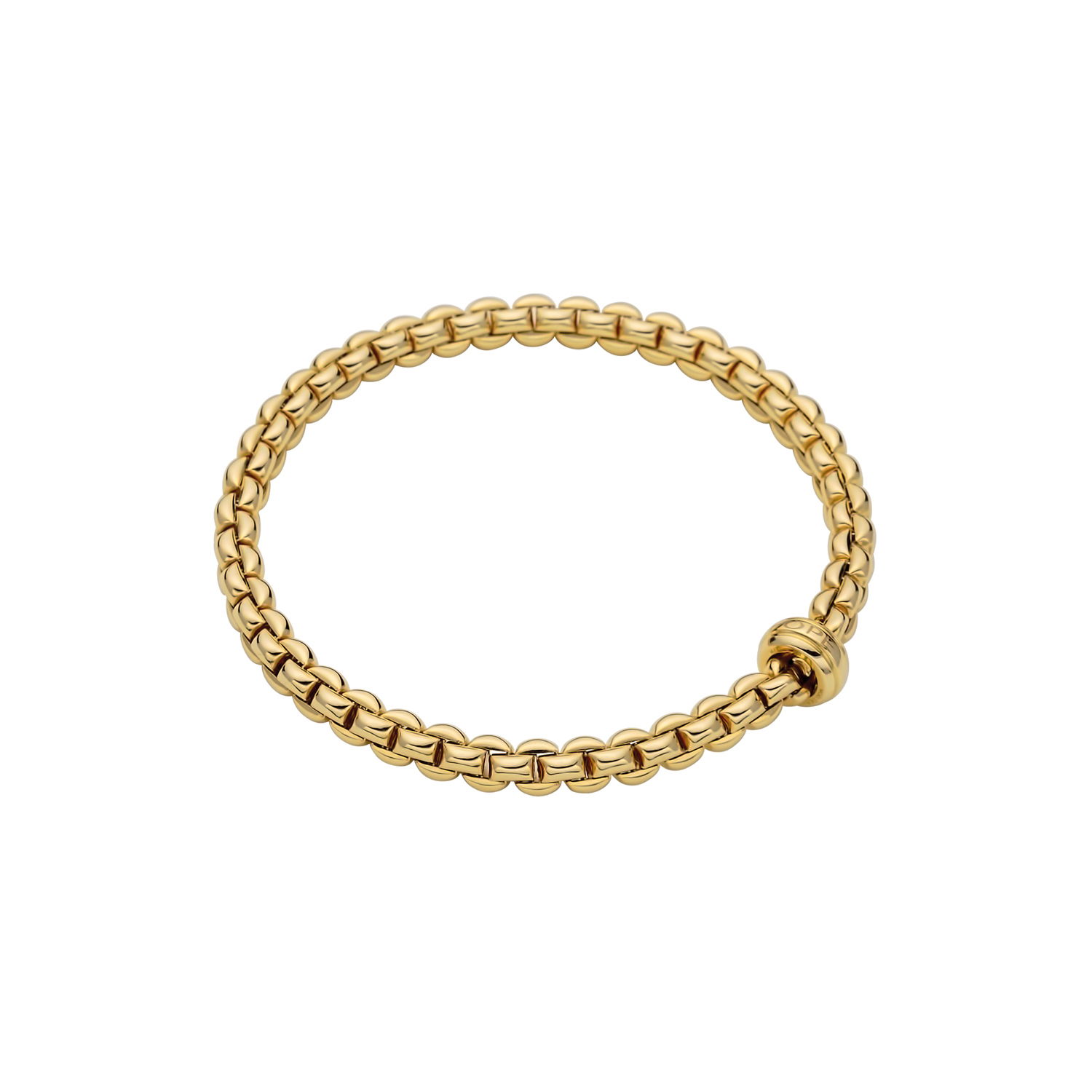 Eka Flex'It Bracelet in 18kt Yellow Gold without diamonds and one plain yellow gold roundel - The bracelet measures 5.6mm in diameter and is a size large, 18cm or 7.08 inches internal circumference. Eka Bracelet in 18kt Yellow Gold with Yellow Gold Element - 5.6mm - Size L