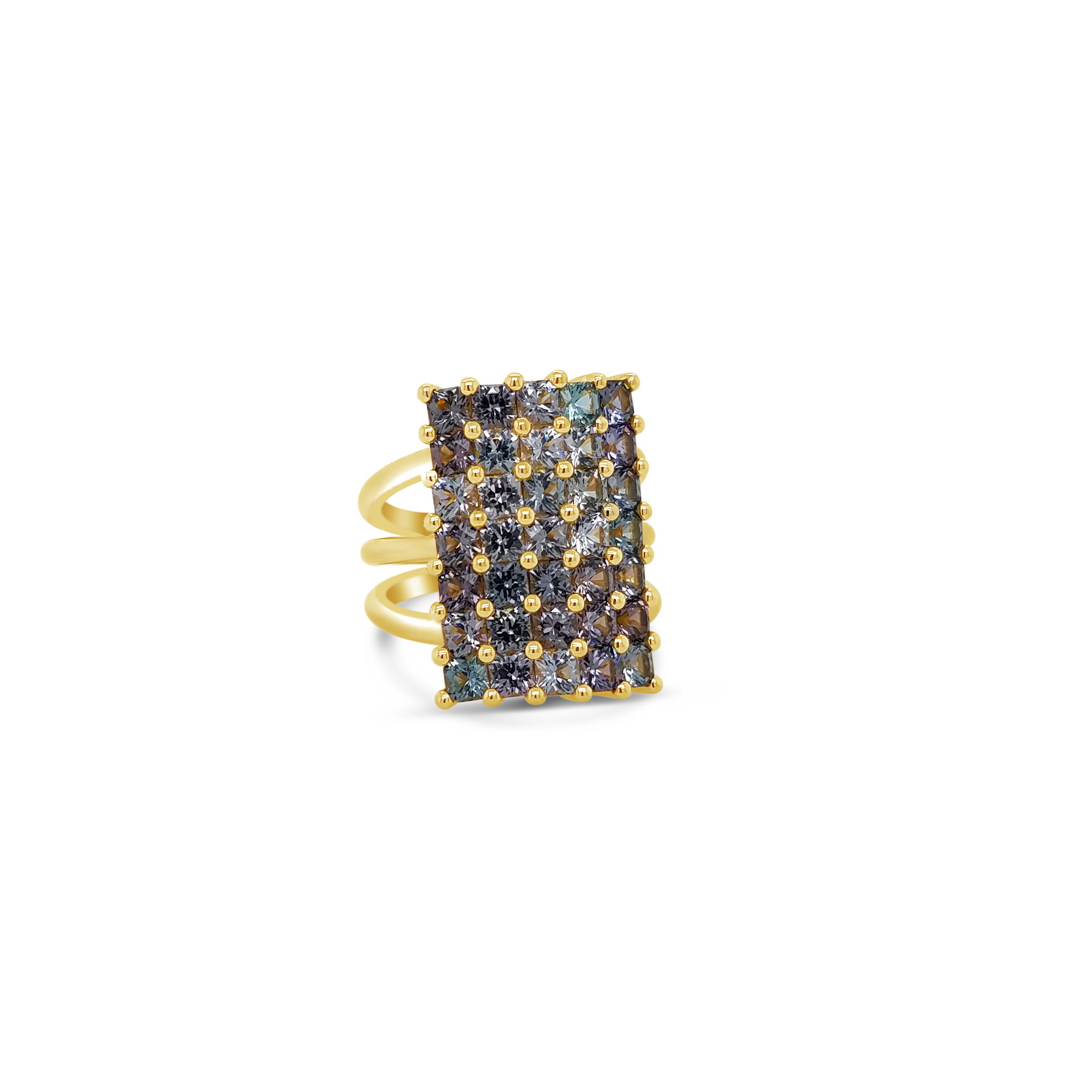Mosaic Ring with Bluish Violet Ombre Spinel in 18kt Yellow Gold