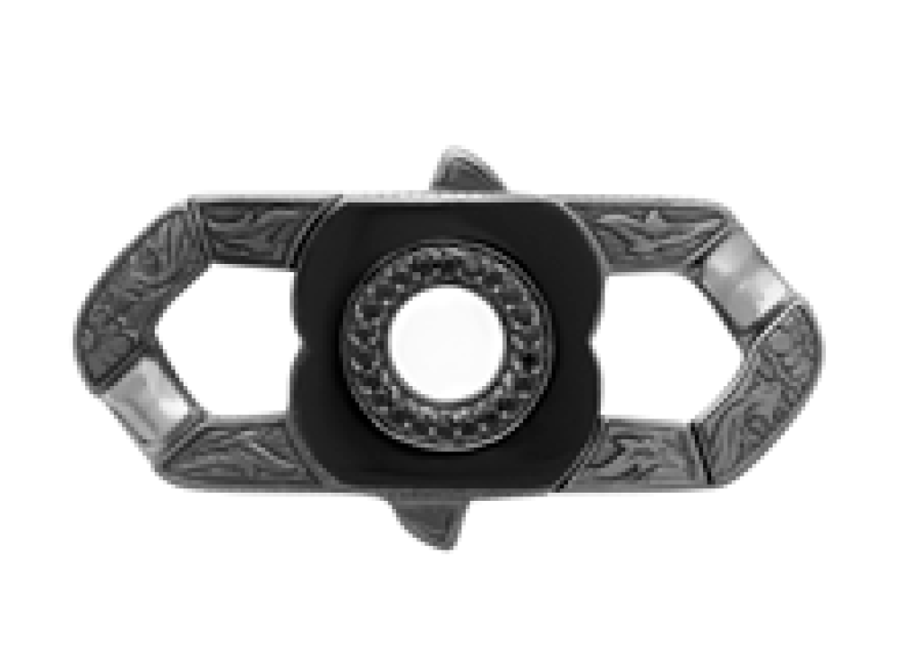 England Made Me Half Revolutionary Bracelet Clasp with Black Sapphires and Onyx in Sterling Silver - 18mm by Stephen Webster. England Made Me Revolutionary Clasp in Sterling Silver with Black Rhodium over. Heavily hand engraved with an inlay of black onyx at 3.74ct and black sapphire pave at 0.35ctw. Made to fit the 18mm Cuban bracelets sold separately. England Made Me Half Revolutionary Bracelet Clasp with Black Sapphires and Onyx in Sterling Silver - 18mm