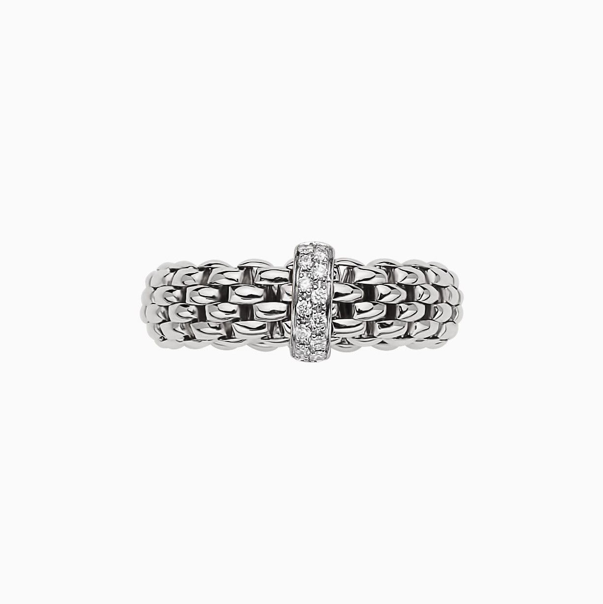Vendome Flex'It Ring in 18kt White Gold with One White Gold Bar set with 0.10ctw in pave white diamonds - Size Extra Small (4.25-5.25) AN559 BBRXS-W Vendome Ring in 18kt White Gold with 1 White Gold Bar with Pave White Diamonds - XS
