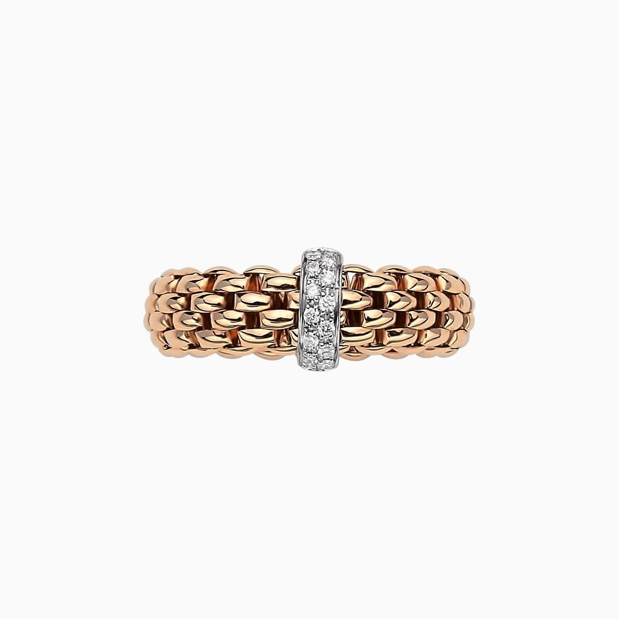 Vendome Flex'It Ring in 18kt Rose Gold with One White Gold Bar set with 0.10ctw in pave white diamonds - Size Extra Large (9.5-10.5) AN559 BBRXL-RW Vendome Ring in 18kt Rose Gold with 1 White Gold Bar with Pave White Diamonds - XL