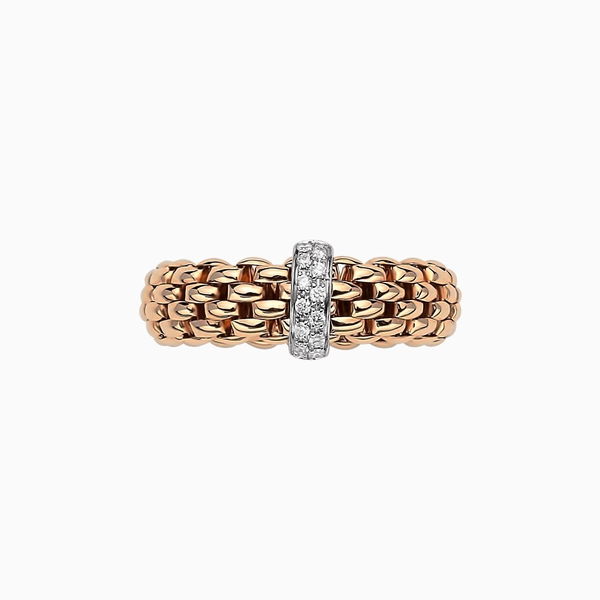 Closeup photo of Vendome Ring in 18kt Rose Gold with 1 White Gold Bar with Pave White Diamonds - M
