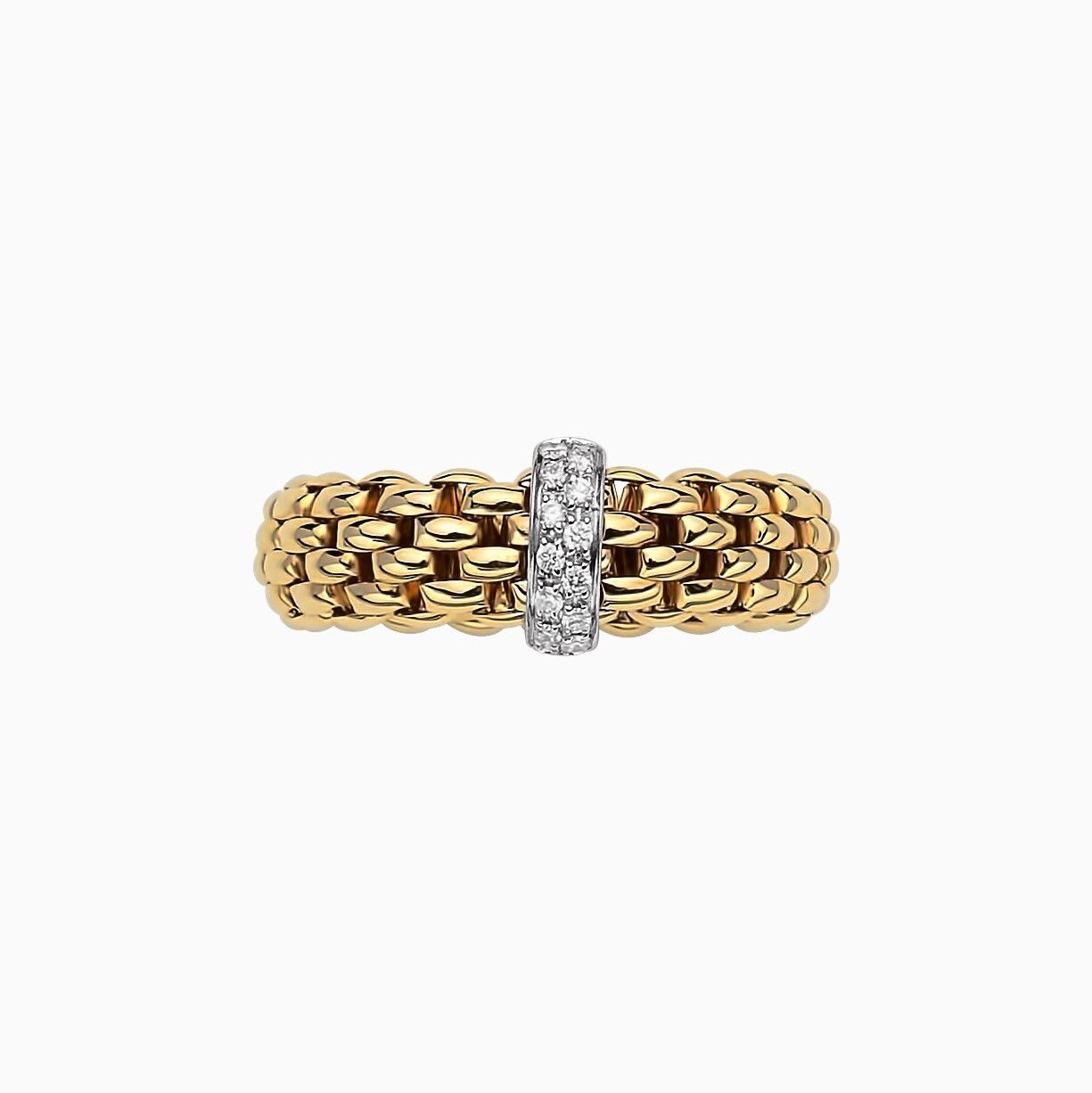 Vendome Flex'It Ring in 18kt Yellow Gold with One White Gold Bar set with 0.10ctw in pave white diamonds - Size Extra Small (4.25-5.25) AN559 BBRXS-YW Vendome Ring in 18kt Yellow Gold with 1 White Gold Bar with Pave White Diamonds - XS