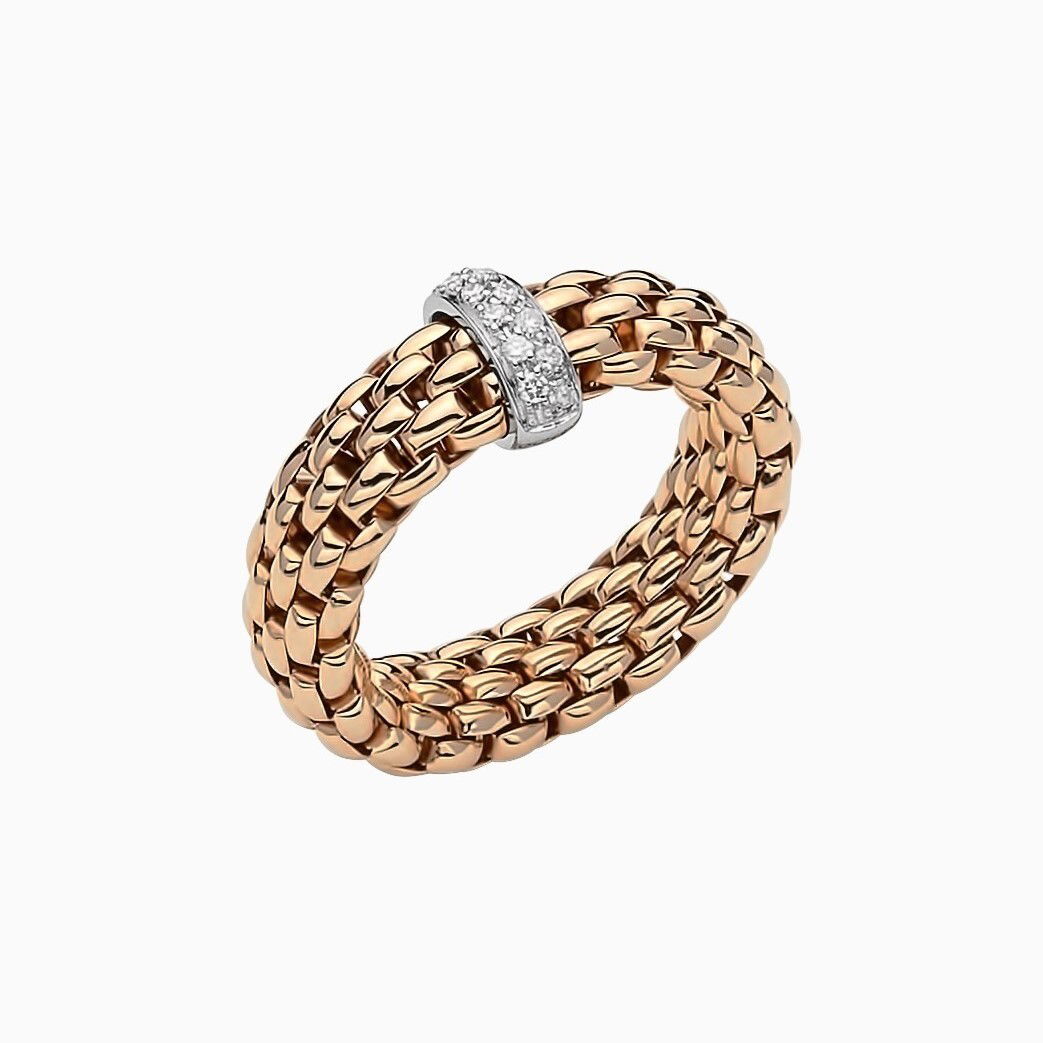 Vendome Ring in 18kt Rose Gold with 1 White Gold Bar with Pave White Diamonds - S