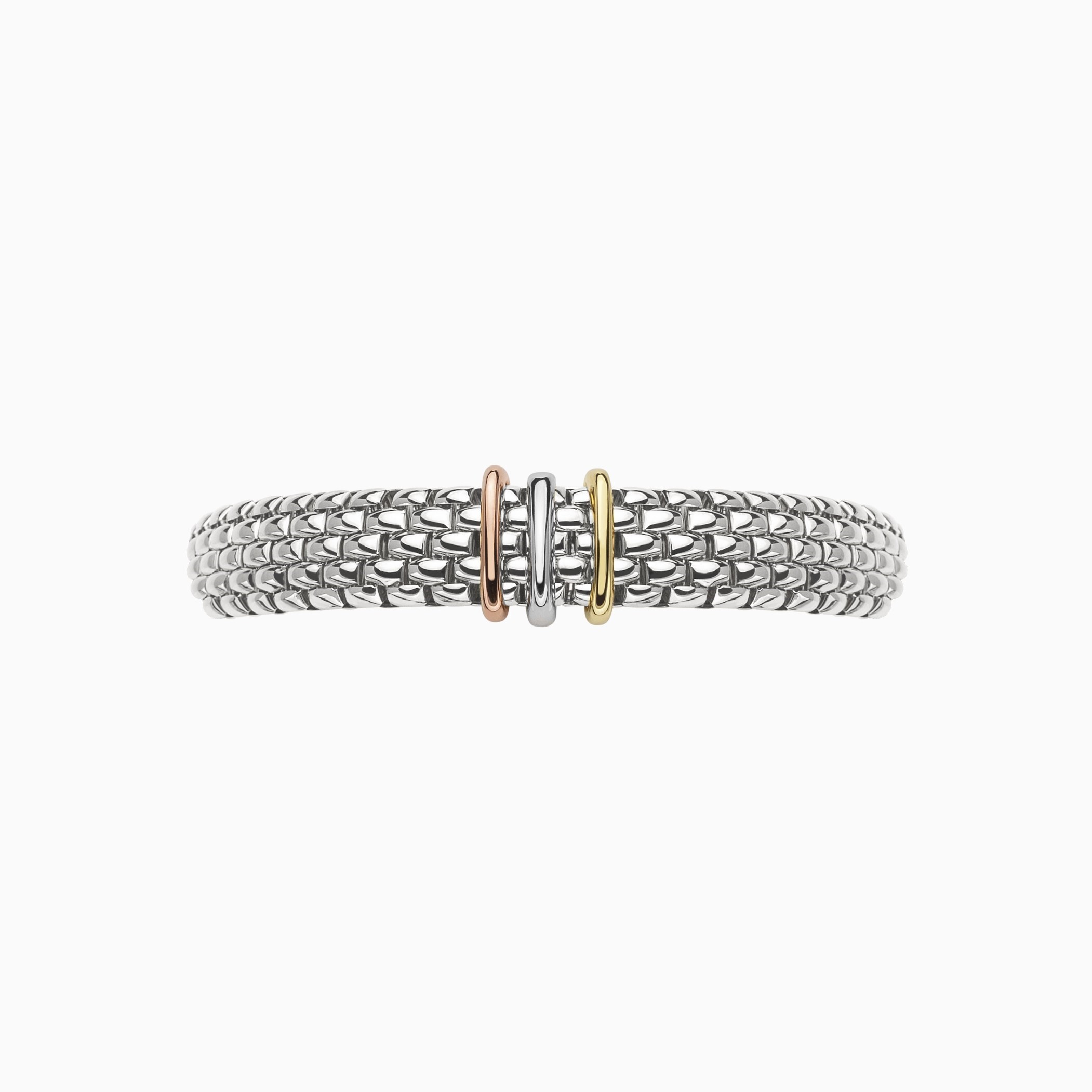 Panorama Bracelet in 18kt White Gold with 3 Elements in Plain White, Yellow and Rose Gold - 9mm - Size XS