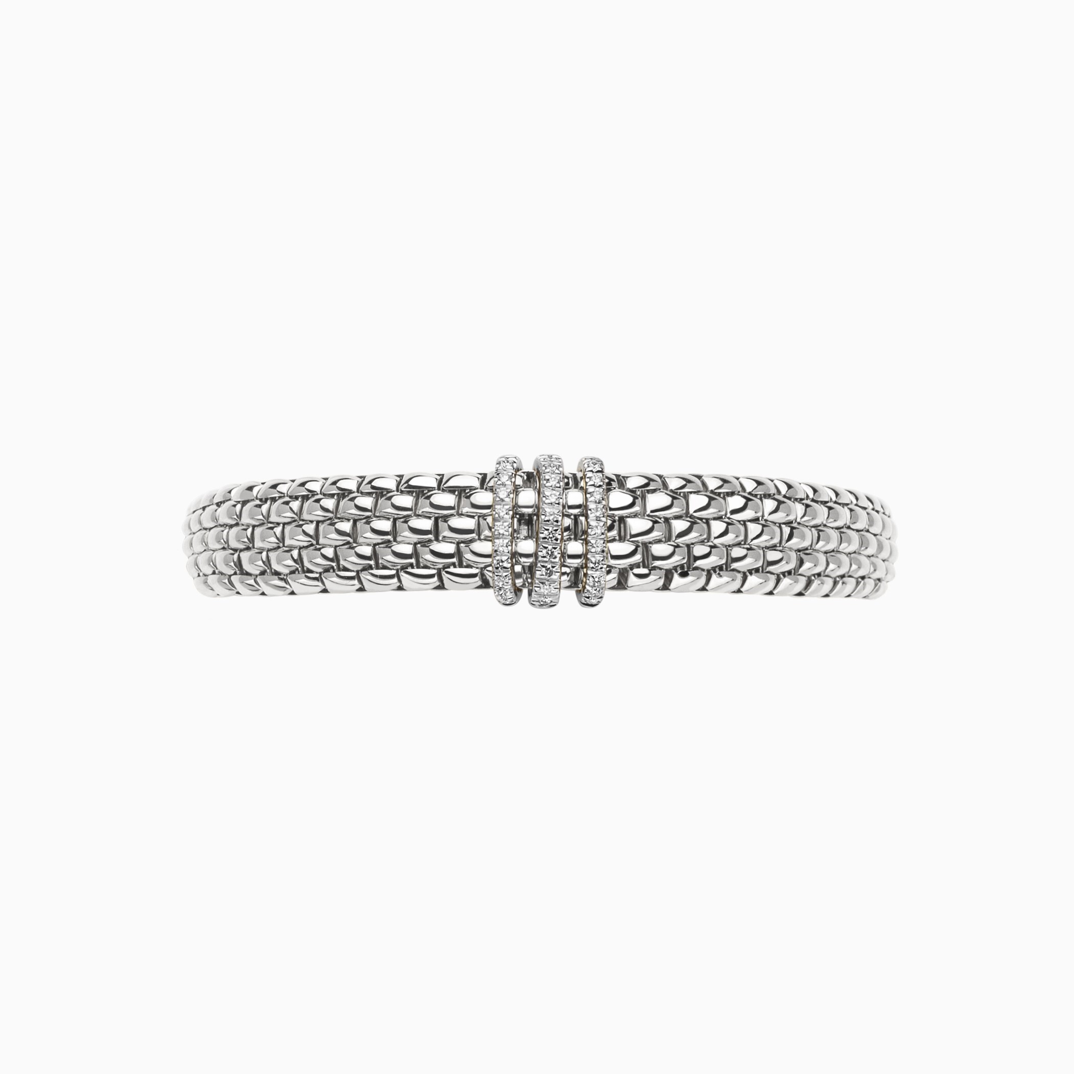 Panorama Bracelet in 18kt White Gold with 3 White Gold Pave White Diamond Elements - 9mm - Size L