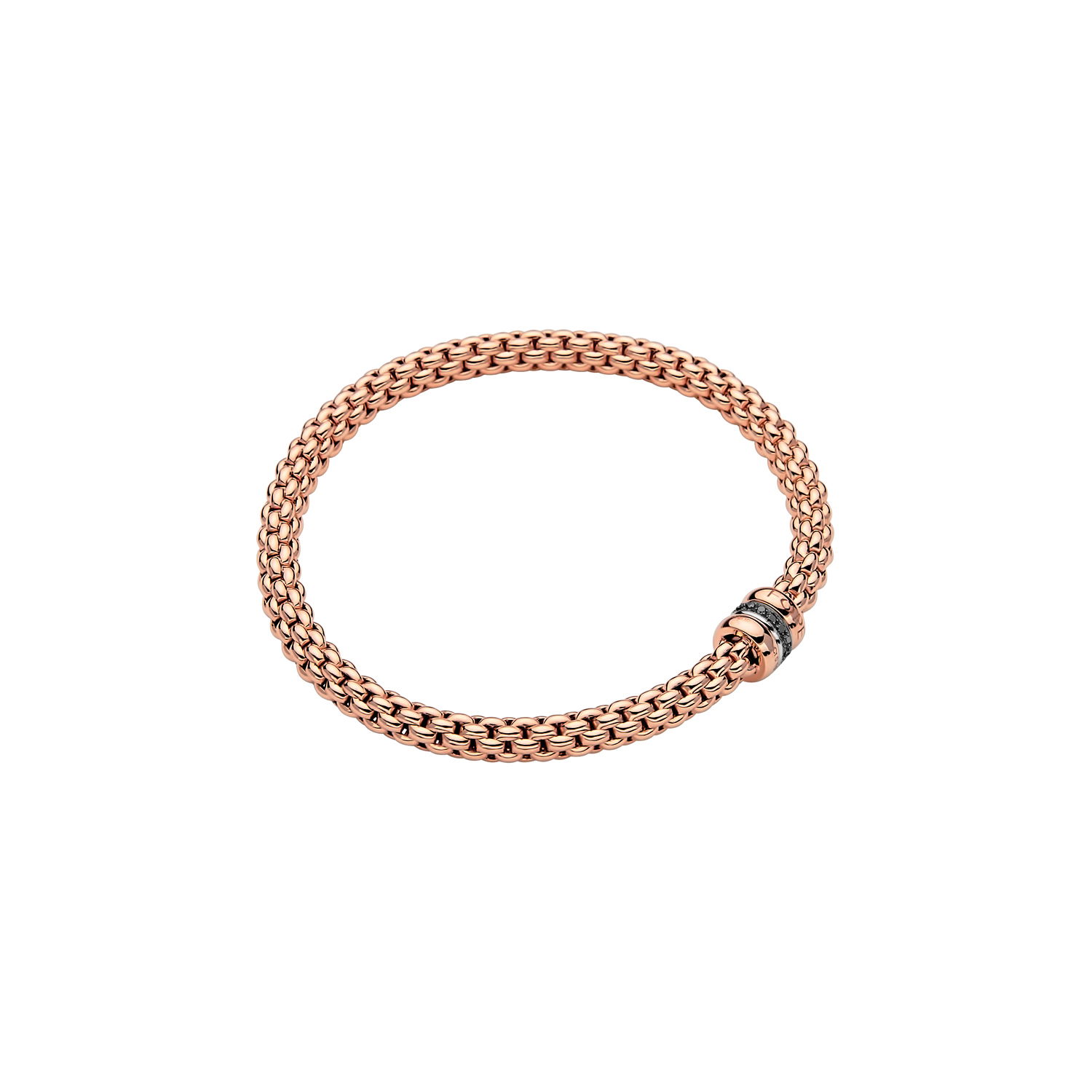 Solo Bracelet in 18kt Rose Gold with 2 Plain Rose Gold and 1 White Gold and Black Diamond Pave Element - 4.9mm - Size M