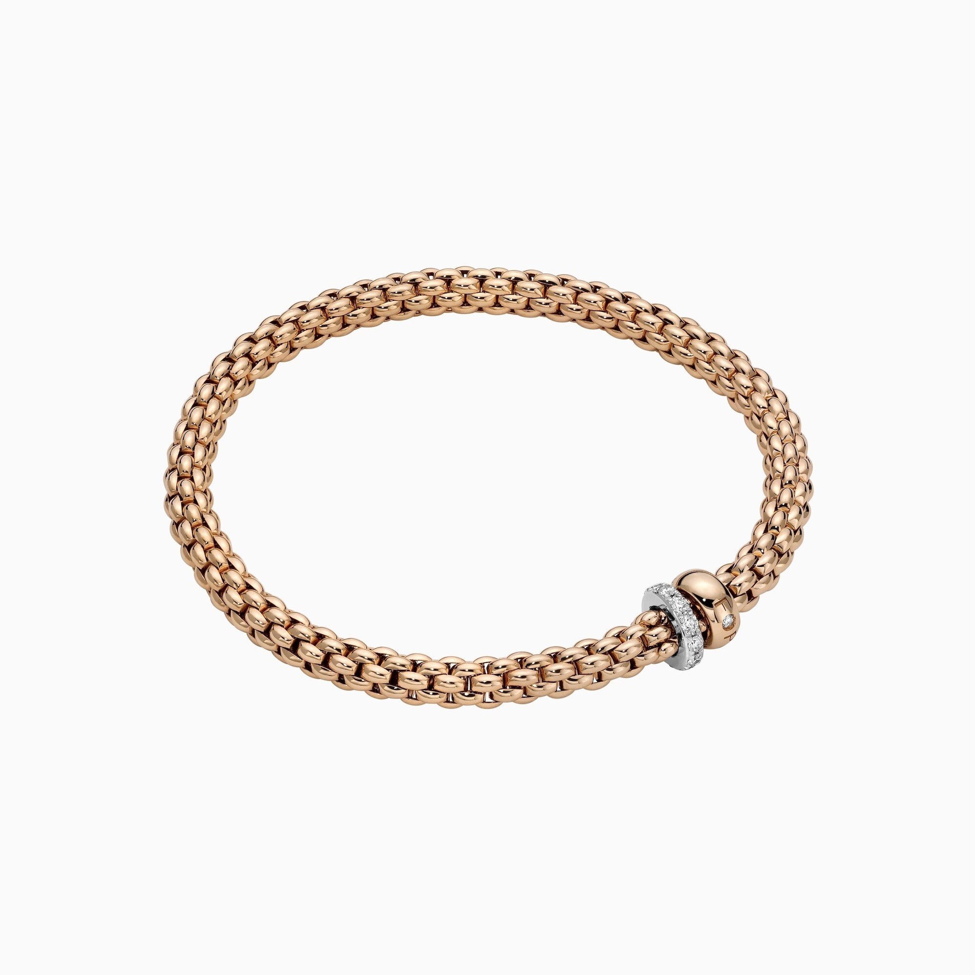 Solo Bracelet in 18kt Rose Gold with 1 Plain Rose Gold and 1 White Gold and White Diamond Pave Element - 4.9mm - Size XS