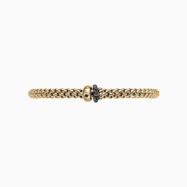 Closeup photo of Solo Bracelet in 18kt Yellow Gold with 1 Plain Yellow Gold and 1 White Gold and Black Diamond Pave Element - 4.9mm - Size S