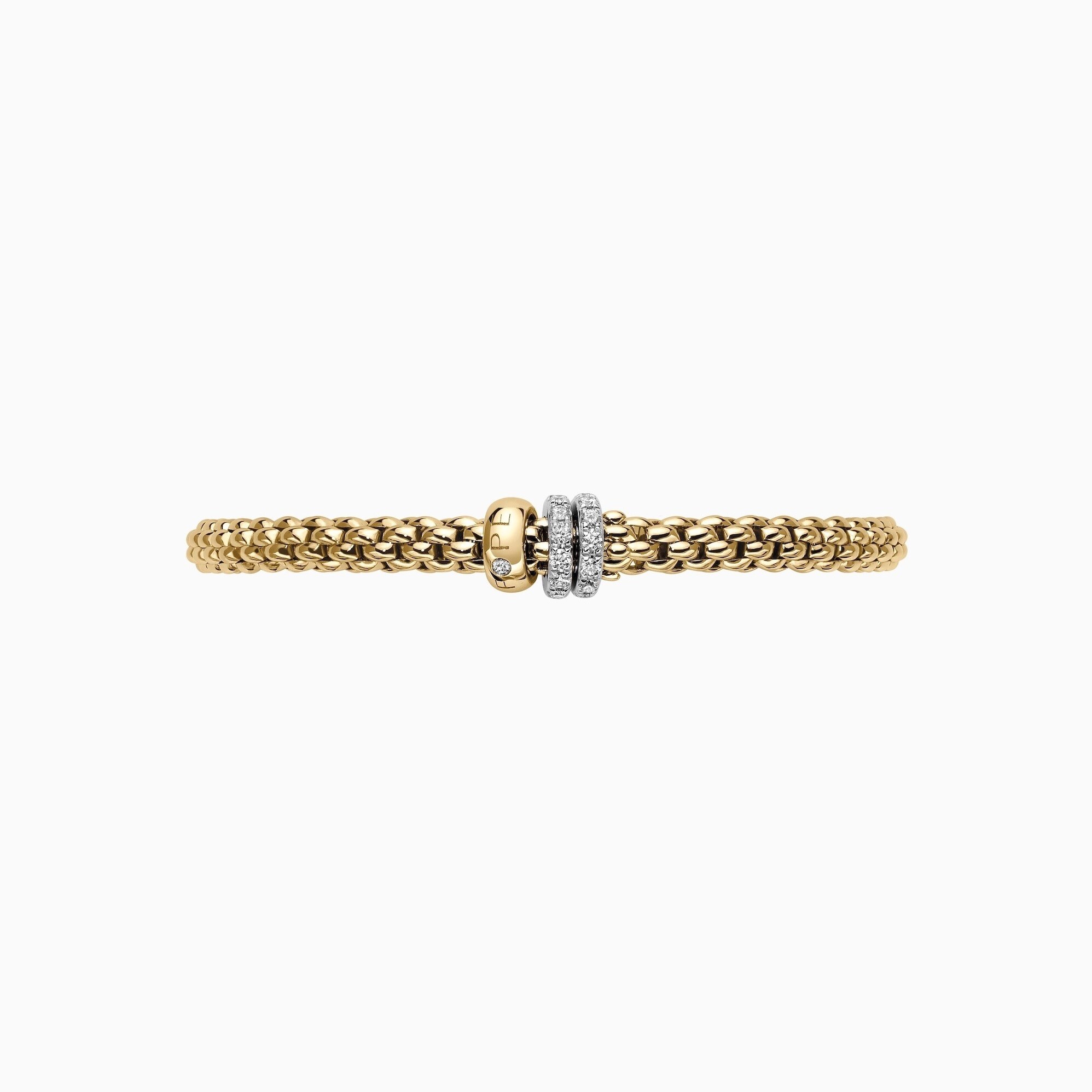 Solo Bracelet in 18kt Yellow Gold with 1 Plain Yellow Gold and 2 White Gold and White Diamond Pave Elements - 4.9mm - Size S