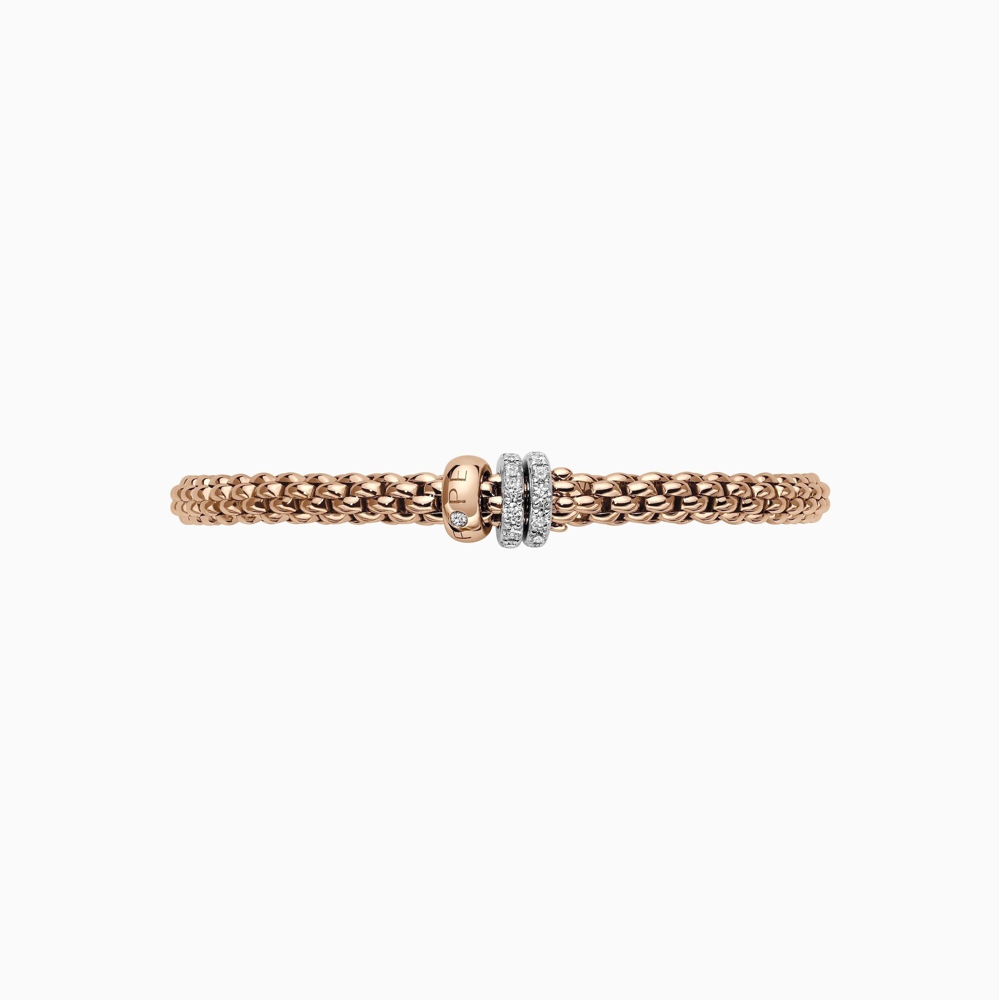 Solo Bracelet in 18kt Rose Gold with 1 Plain Rose Gold and 2 White Gold and White Diamond Pave Elements - 4.9mm - Size XS