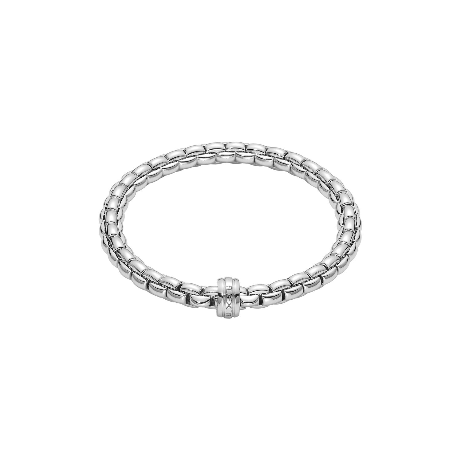 Eka Flex'It Bracelet in 18kt White Gold with white gold element without diamonds - The bracelet measures 6.3mm in diameter and is a size large, 18cm or 7.08 inches internal circumference. Eka Bracelet in 18kt White Gold with White Gold Element - 6.3mm - Size L