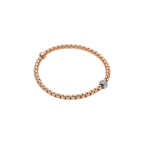 Closeup photo of Eka Tiny Bracelet in 18kt Rose Gold with 1 White Gold and White Diamond Pave Element - 4mm - Size XL