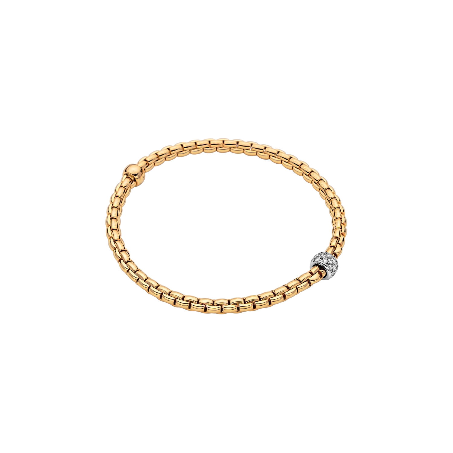 Eka Tiny Bracelet in 18kt Yellow Gold with 1 White Gold and White Diamond Pave Element - 4mm - Size XS