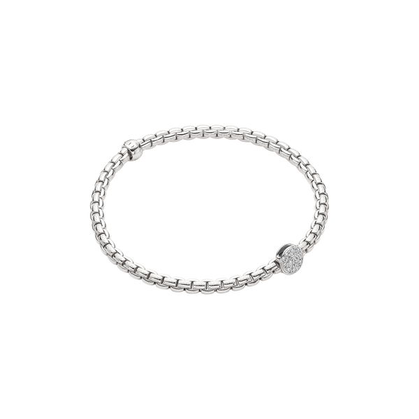 Closeup photo of Eka Tiny Bracelet in 18kt White Gold with 1 White Gold and White Diamond Pave Circle Element - 4mm - Size XS