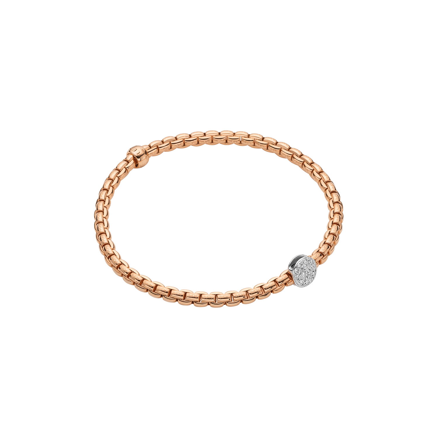 Eka Tiny Bracelet in 18kt Rose Gold with 1 White Gold and White Diamond Pave Circle Element - 4mm - Size L