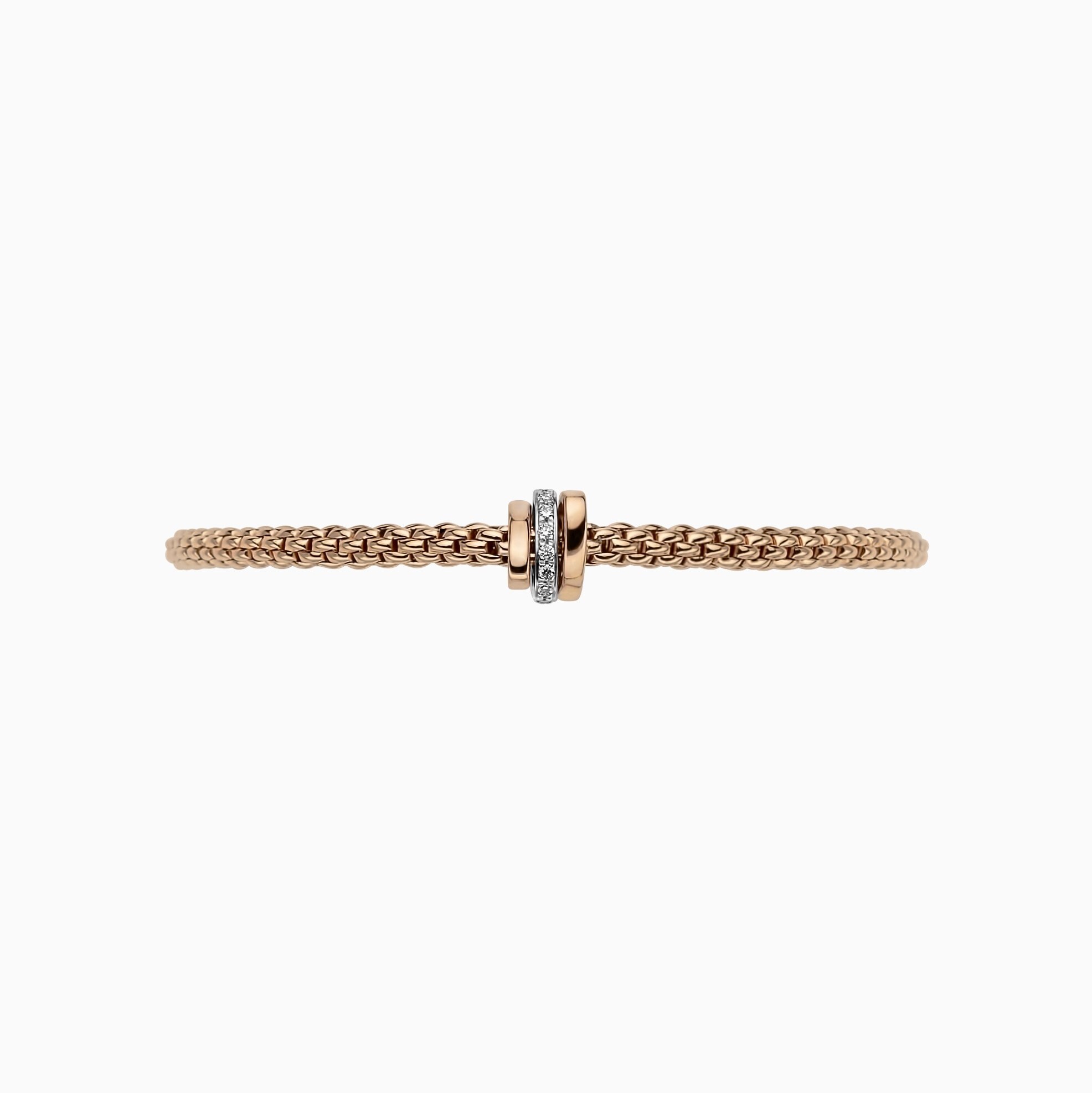 Prima Bracelet in 18kt Rose Gold with 2 Rose Gold and 1 White Gold Pave White Diamond Elements - 3.4mm - Size XL