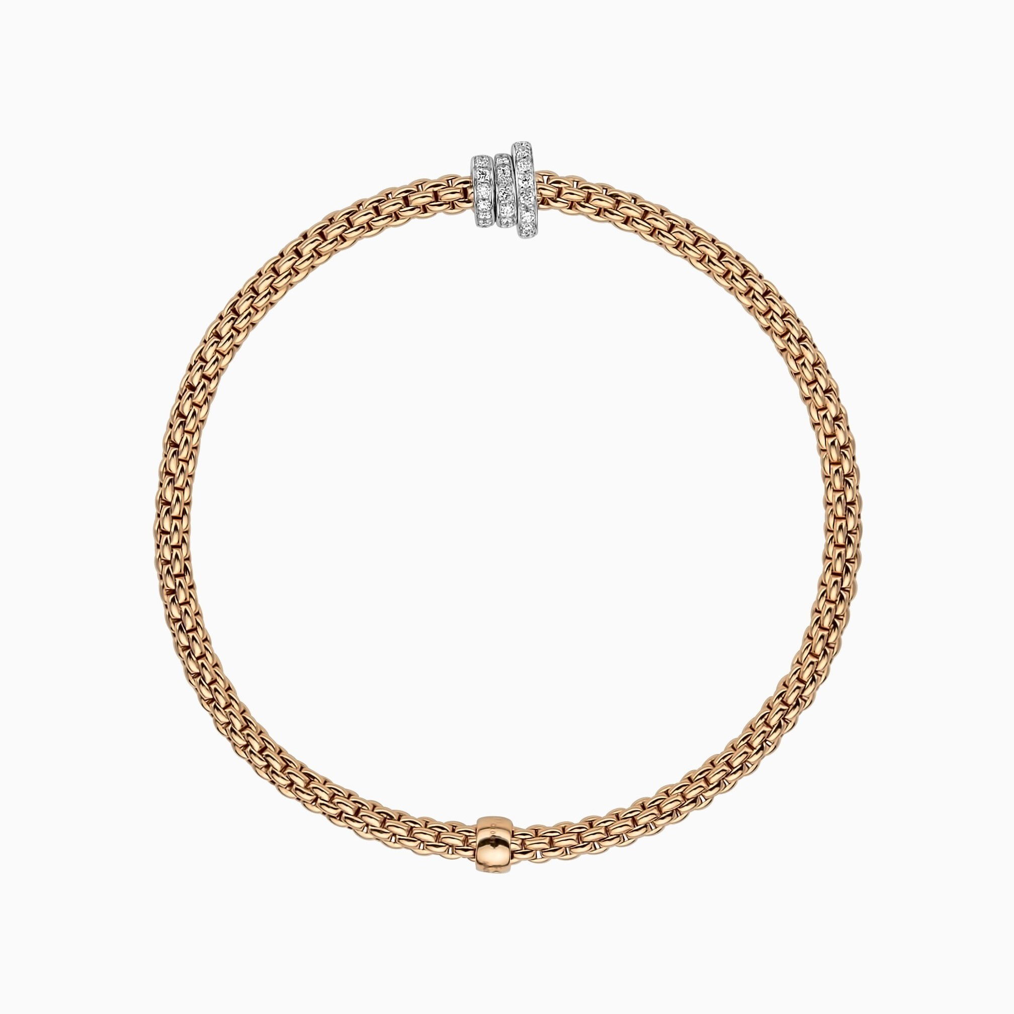 Prima Bracelet in 18kt Rose Gold with 3 White Gold Pave White Diamond Elements - 3.4mm - Size L