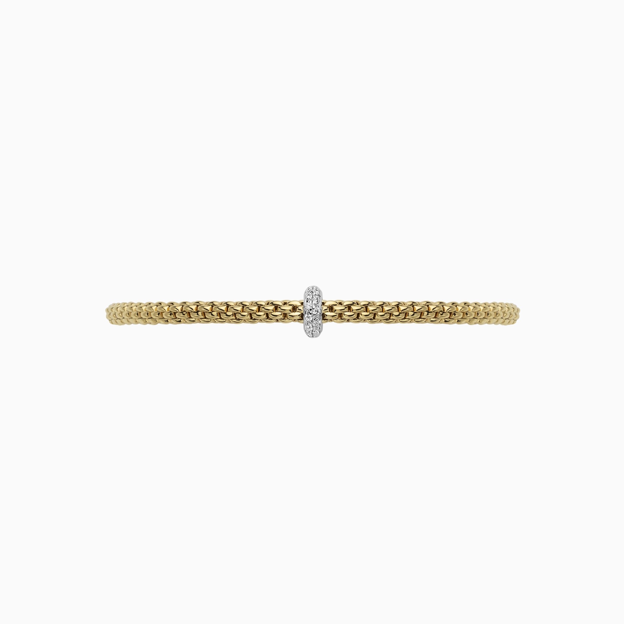 Prima Bracelet in 18kt Yellow Gold with 1 White Gold Pave White Diamond Element - 3.4mm - Size XS