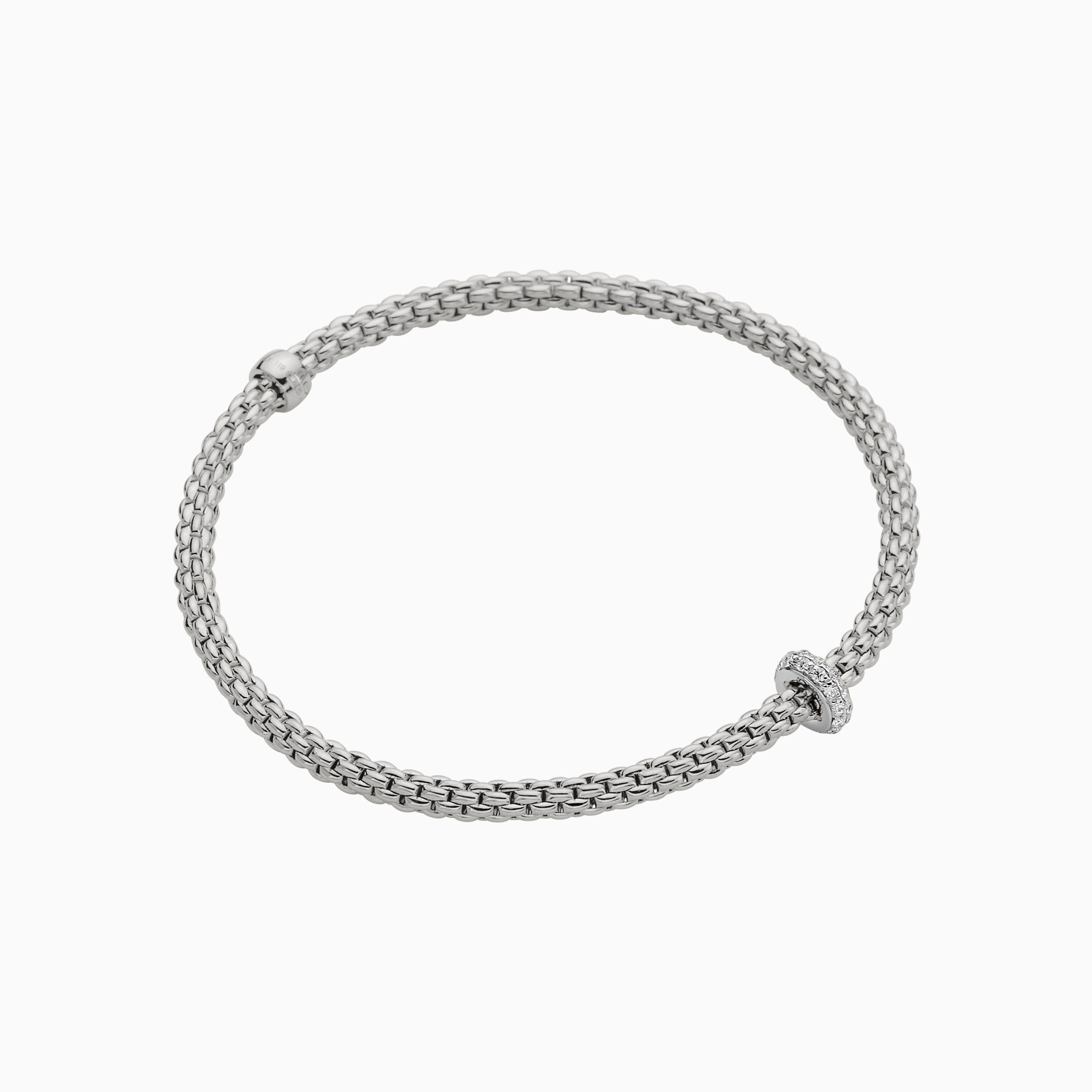 Prima Bracelet in 18kt White Gold with 1 White Gold Pave White Diamond Element - 3.4mm - Size XS