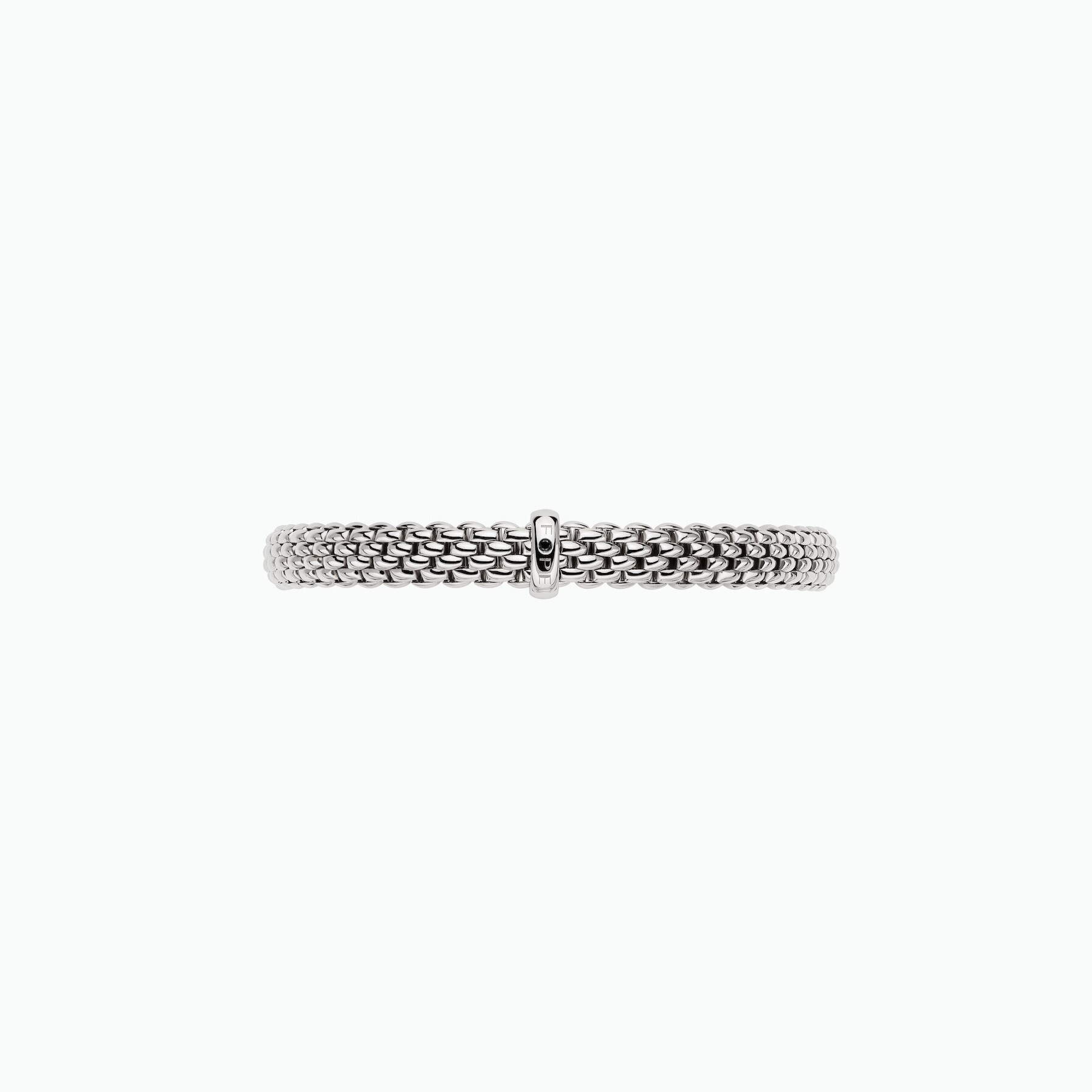 Vendome Flex'It Bracelet in 18kt White Gold with one White Gold element set with a single black diamond at 0.01ct - The bracelet measures 6.9mm wide by 4.3mm deep and is a size small, 16cm or 6.29 inches internal circumference. BR591 BBRNS-W Vendome Bracelet in 18kt White Gold with 1 White Gold and Single Black Diamond Element - 6.9mm - Size S
