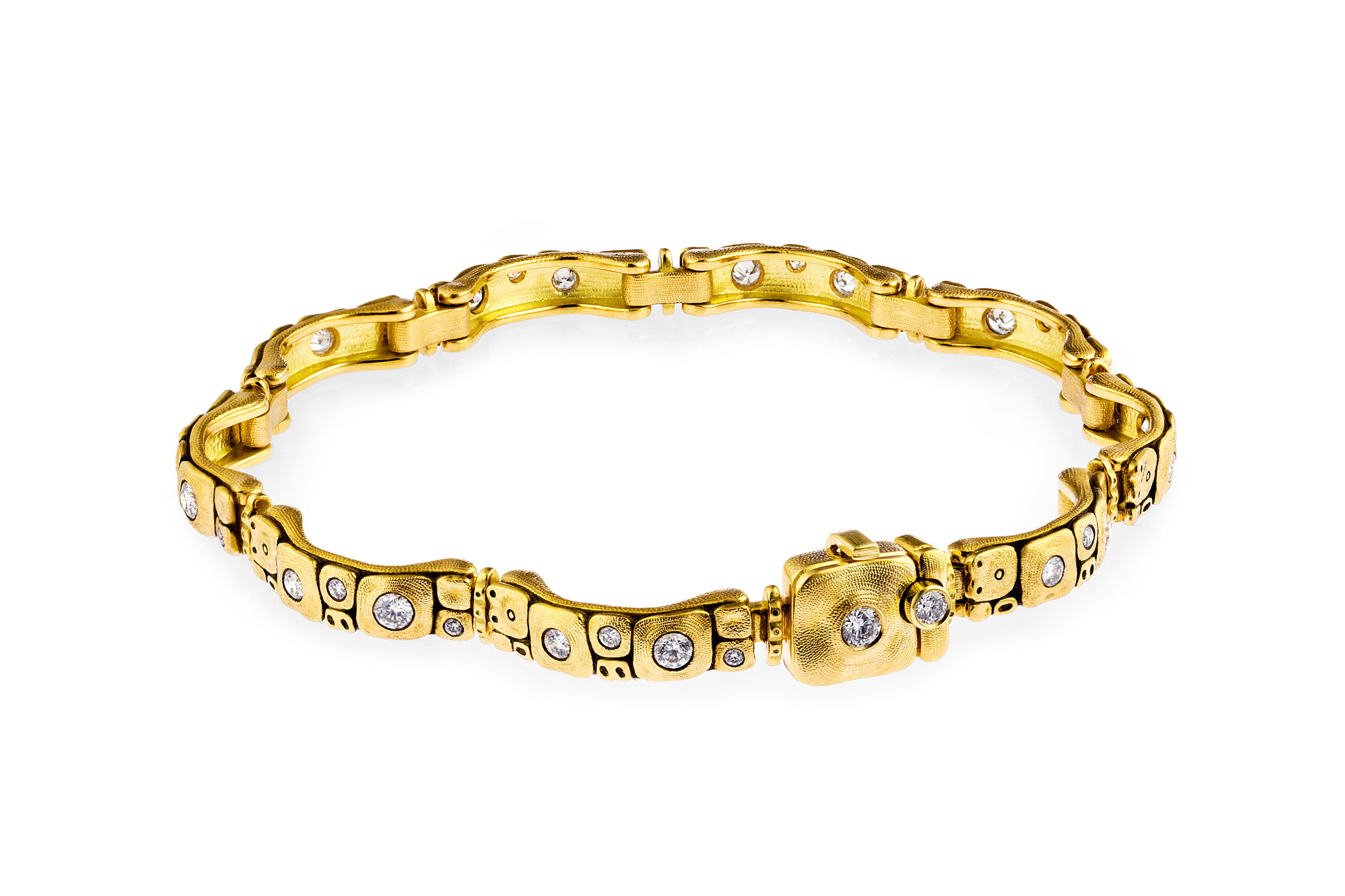 Flora Bridge Link Bracelet with White Diamonds in 18kt Yellow Gold