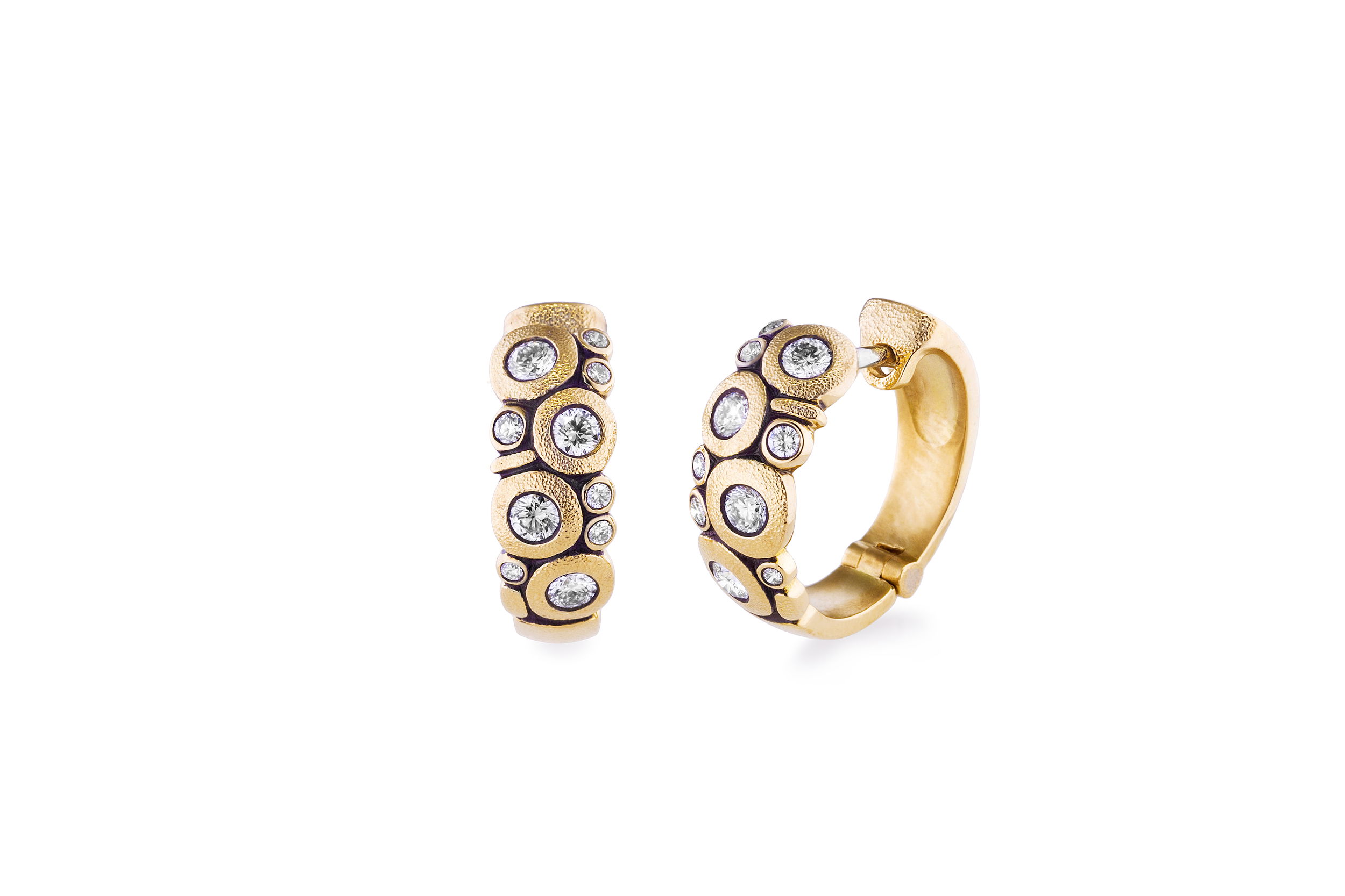 Candy Huggie Earrings with White Diamonds in 18kt Yellow Gold