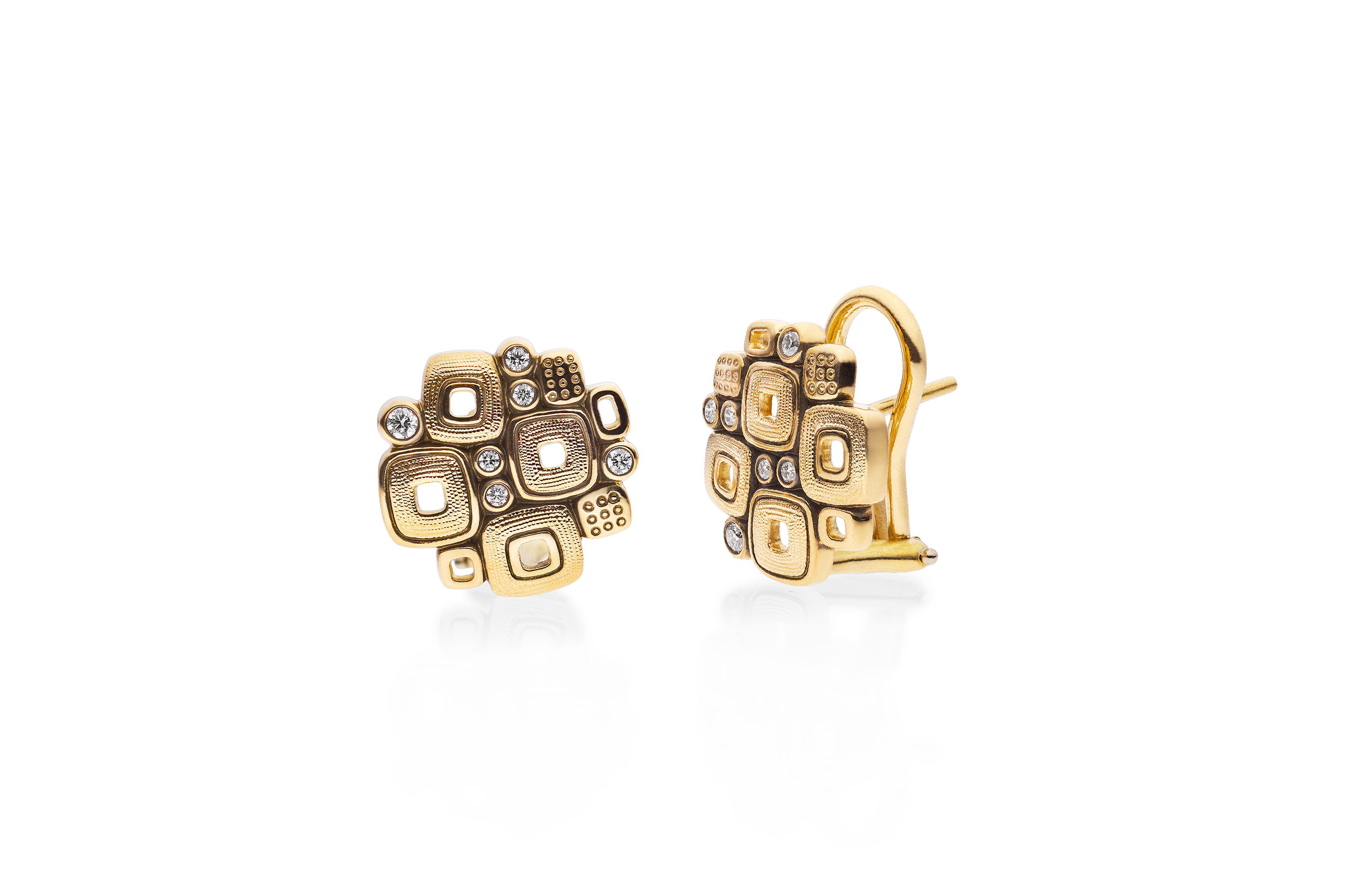 Little Windows Stud Earrings with White Diamonds in 18kt Yellow Gold