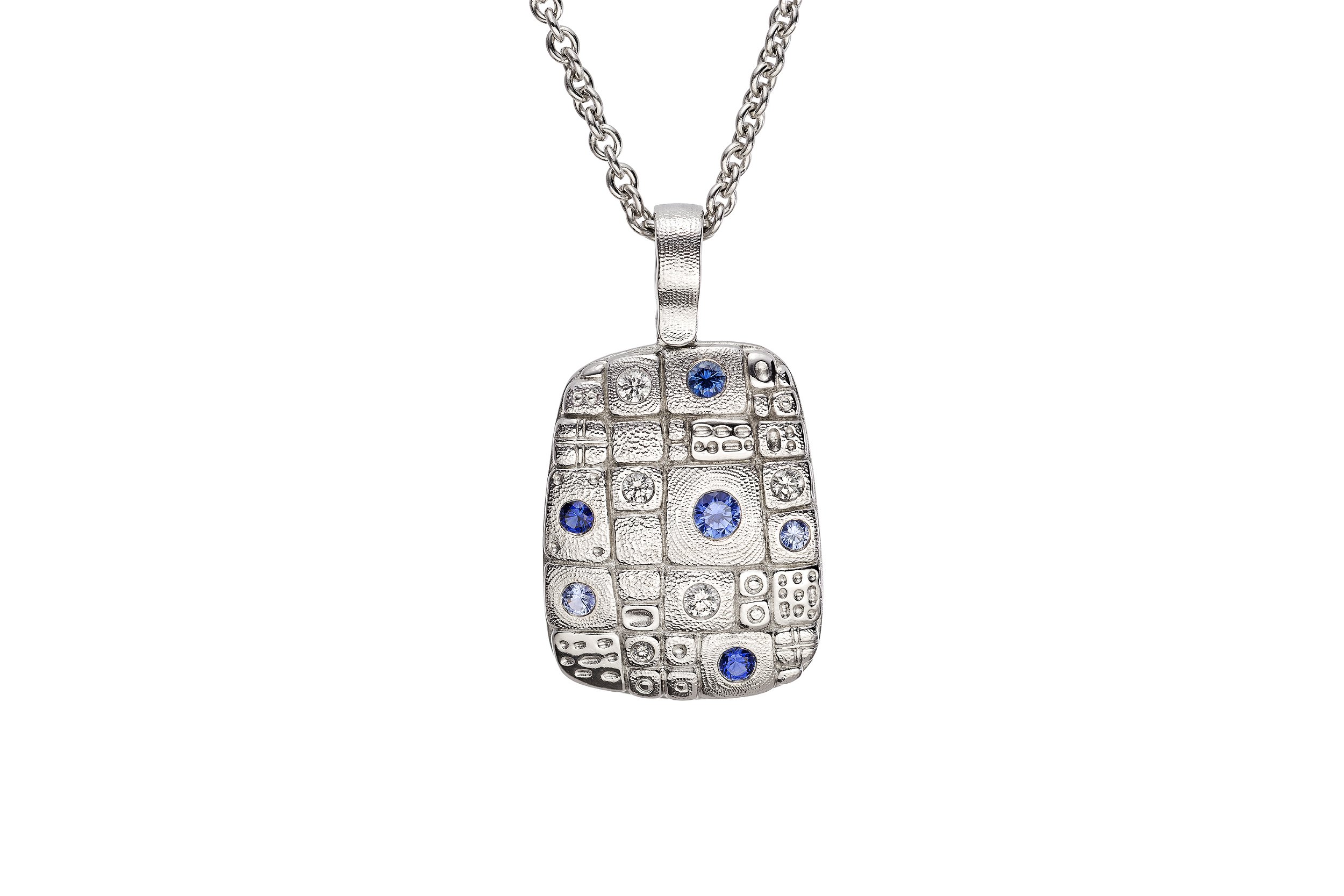 Old Pathway Pendant Necklace with Blue Sapphire Mix in Platinum