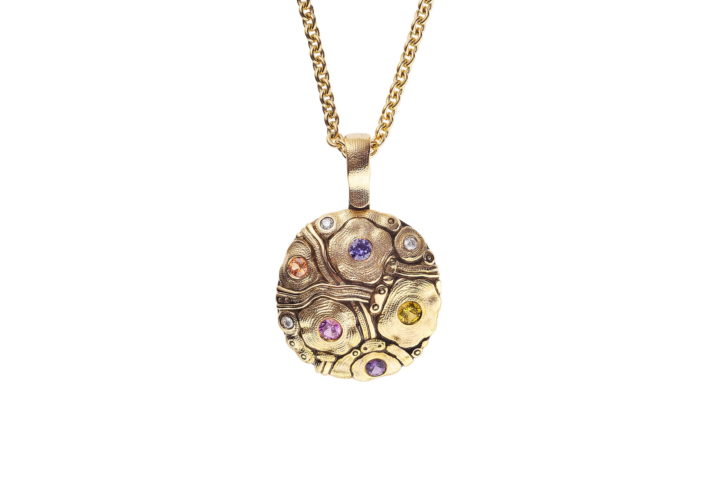 Summer Flowers Pendant Necklace with Spring Mix Sapphires in 18kt Yellow Gold