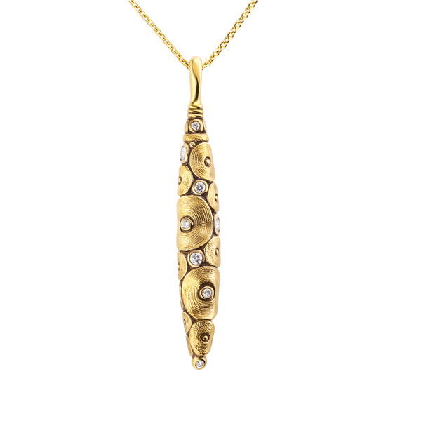 Closeup photo of Shark Pendant Necklace with White Diamonds in 18kt Yellow Gold - 18"