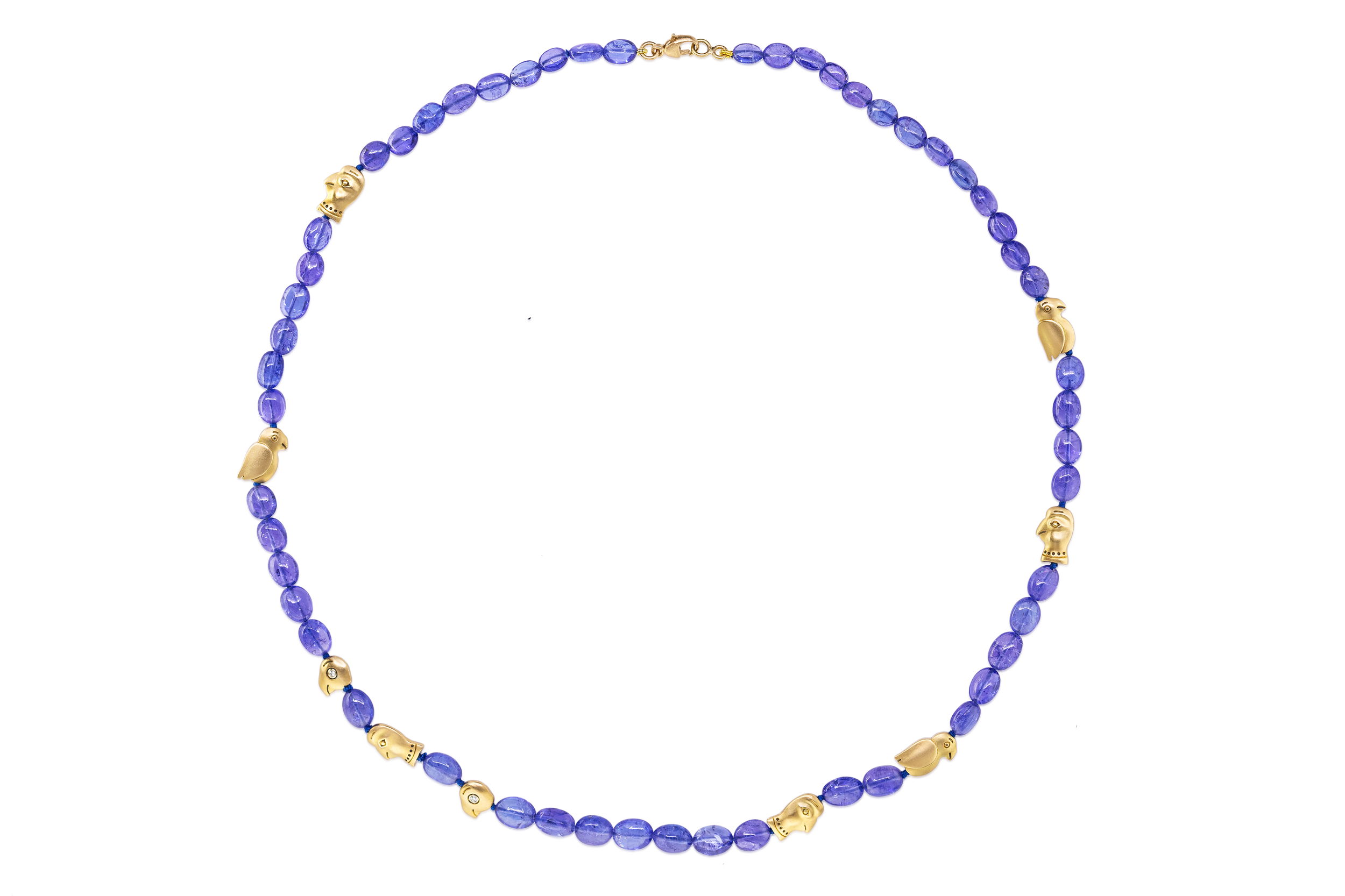 Fable Animals and Strange Characters Beaded Necklace with Tanzanite in 18kt Yellow Gold