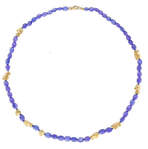 Fable Animals and Strange Characters Beaded Necklace with Tanzanite in 18kt Yellow Gold