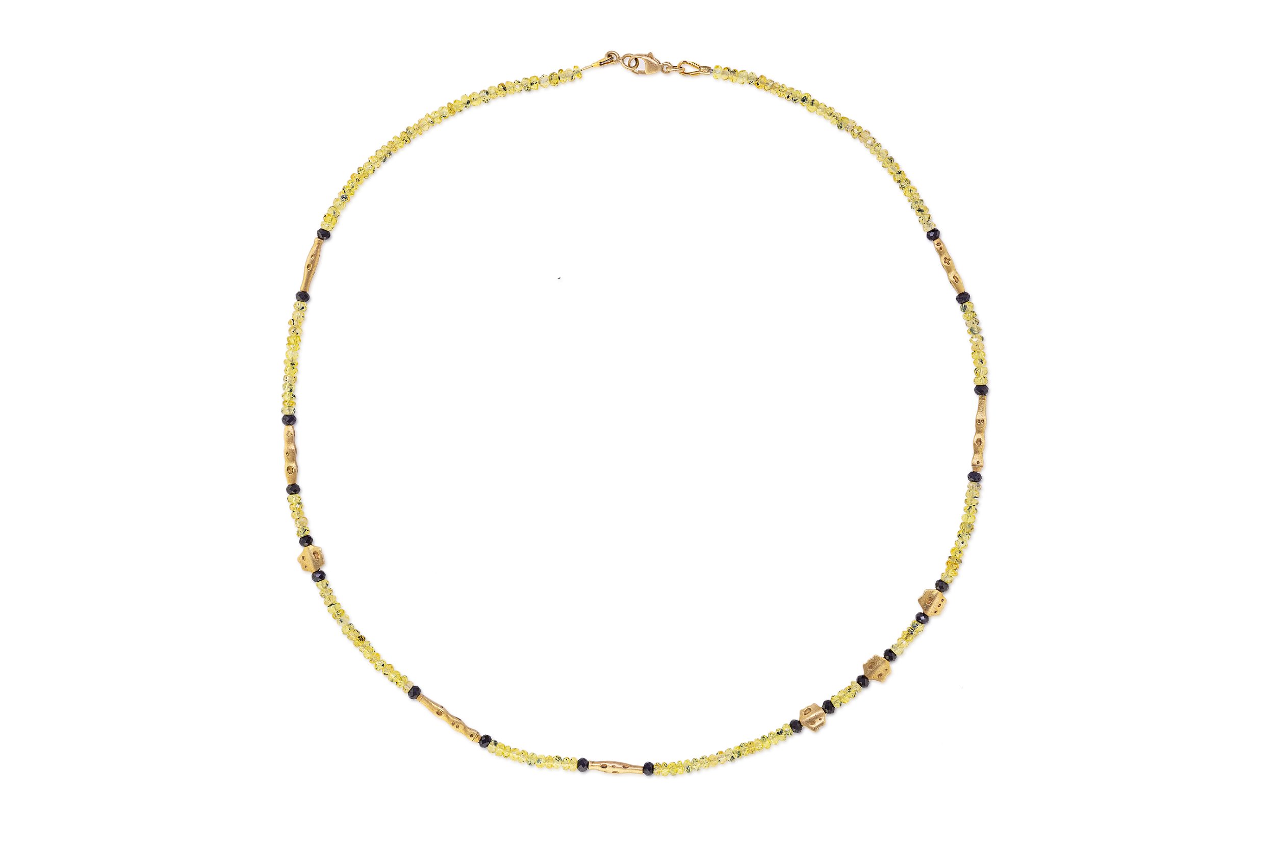 Flora Beaded Necklace with Black Spinel and Yellow Sapphire in 18kt Yellow Gold - 18"