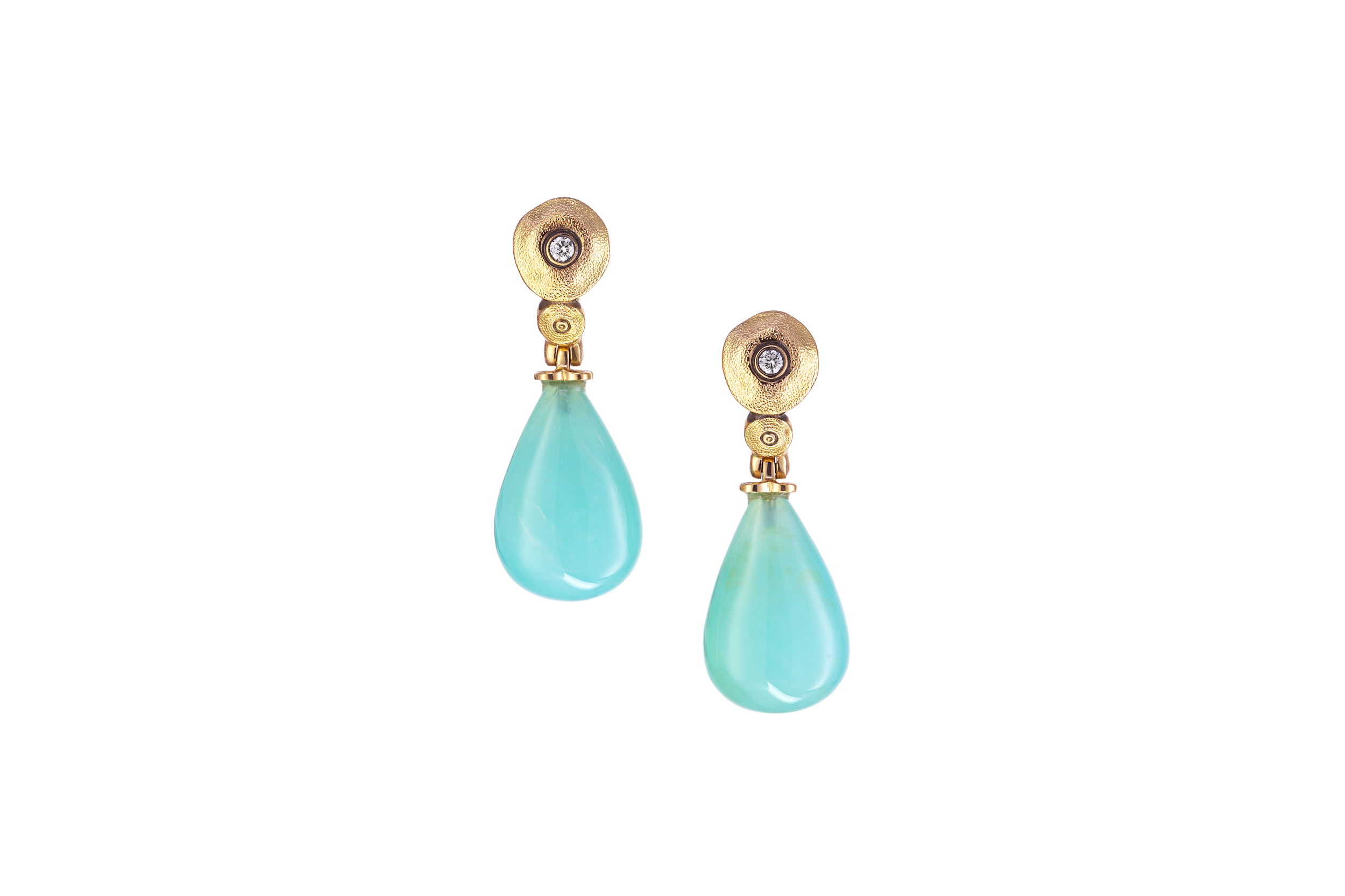 Sticks and Stones Earrings with Blue Opal Drops in 18kt Yellow Gold