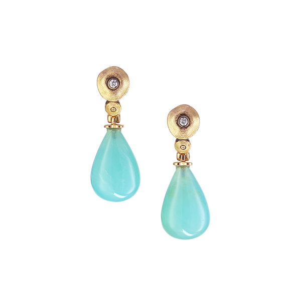 Sticks and Stones Earrings with Blue Opal Drops in 18kt Yellow Gold