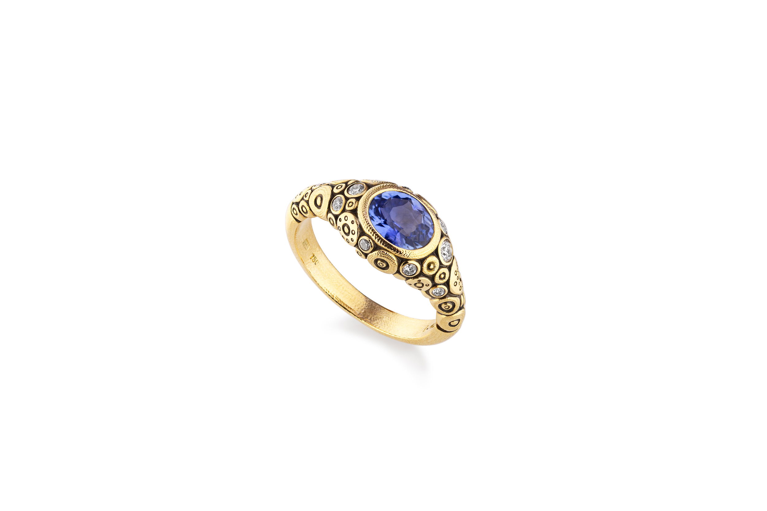 White Diamond Mounting with 1.42ct Blue Sapphire in 18kt Yellow Gold