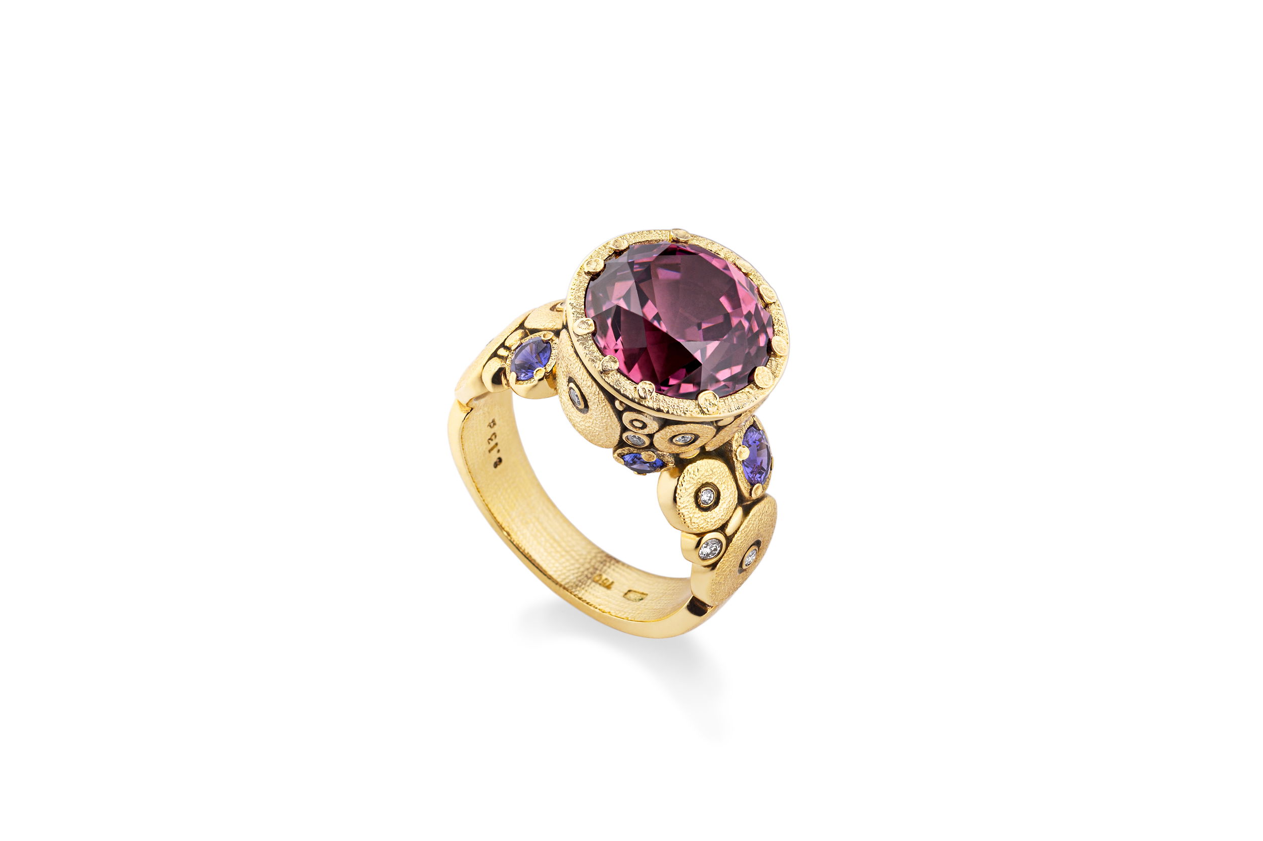 Orchard Ring Mounting with 8.13ct Malaya Garnet and Sapphire Band in 18kt Yellow Gold