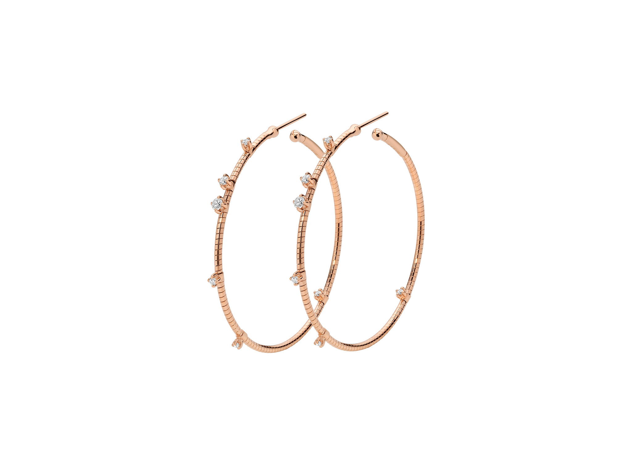 Rugiada Diamanti 4cm Hoop Earrings with White Diamonds in 18kt Pink Gold