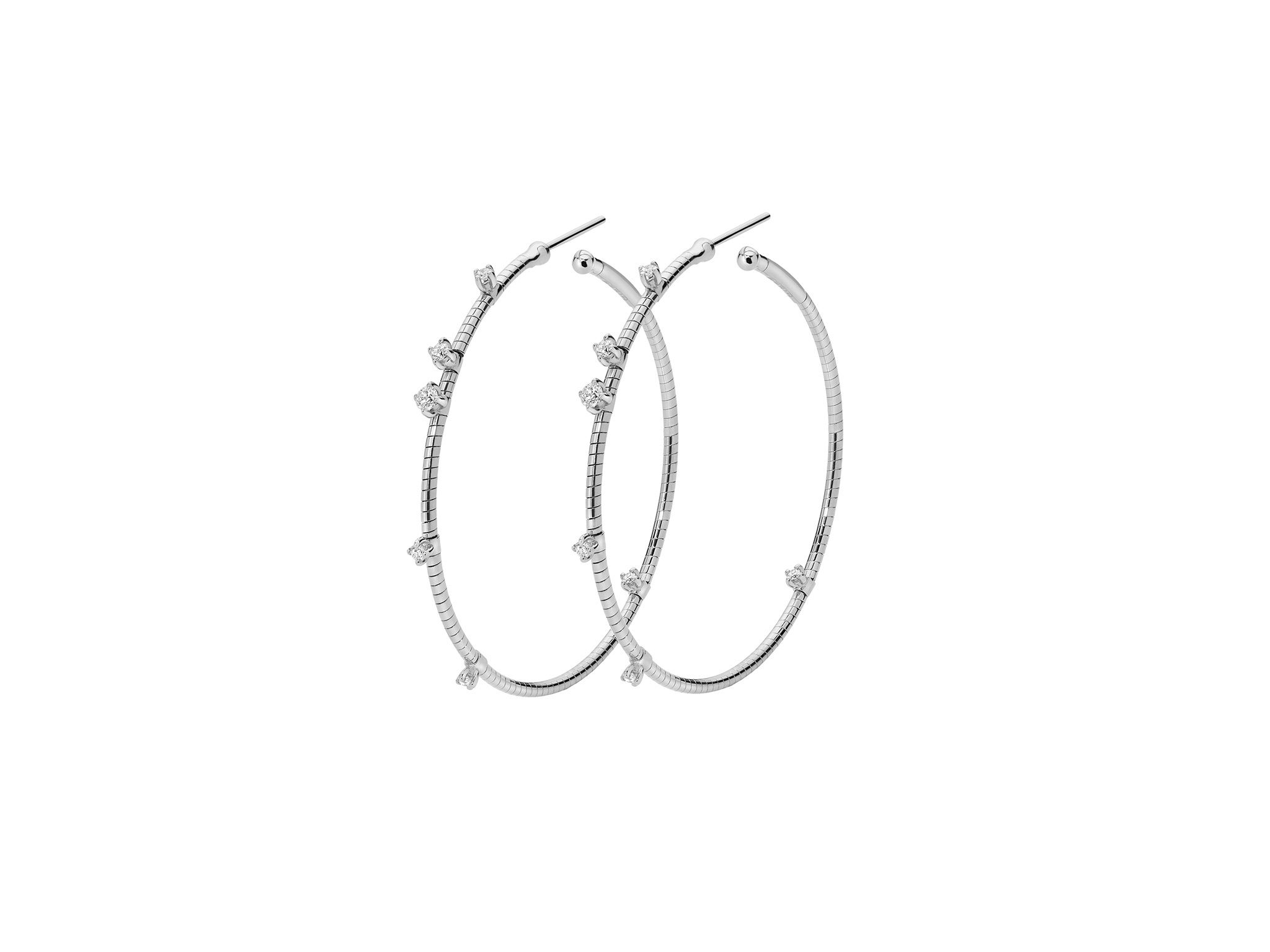 Rugiada Diamanti 4cm Hoop Earrings with White Diamonds in 18kt White Gold
