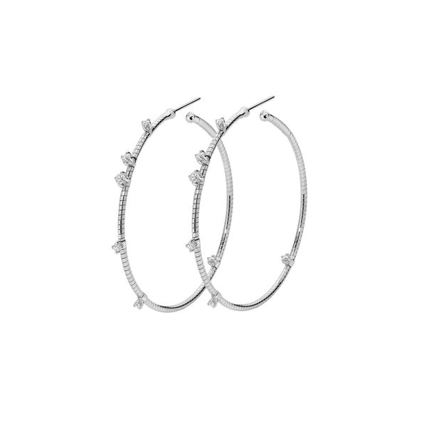 Closeup photo of Rugiada Diamanti 4cm Hoop Earrings with White Diamonds in 18kt White Gold