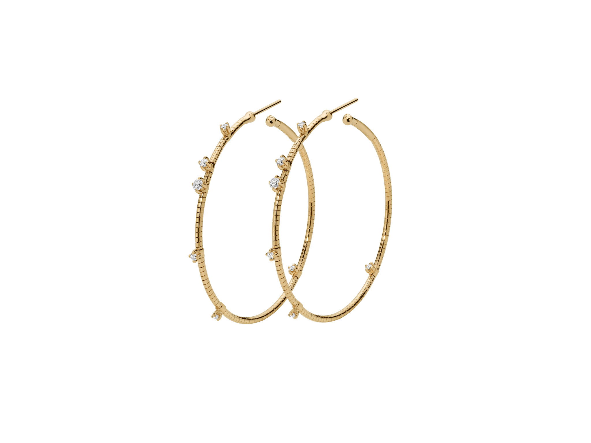 Rugiada Diamanti 4cm Hoop Earrings with White Diamonds in 18kt Yellow Gold