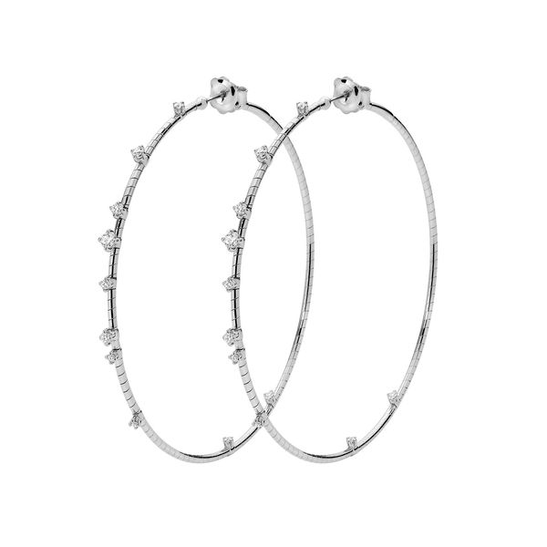 Closeup photo of Rugiada Diamanti 6cm Hoop Earrings with White Diamonds in 18kt White Gold