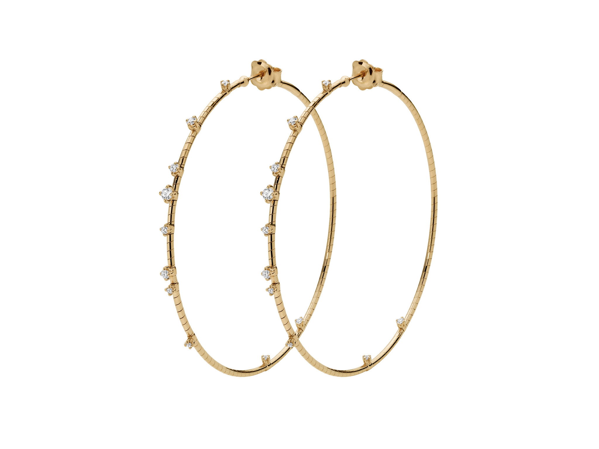 Rugiada Diamanti 6cm Hoop Earrings with White Diamonds in 18kt Yellow Gold